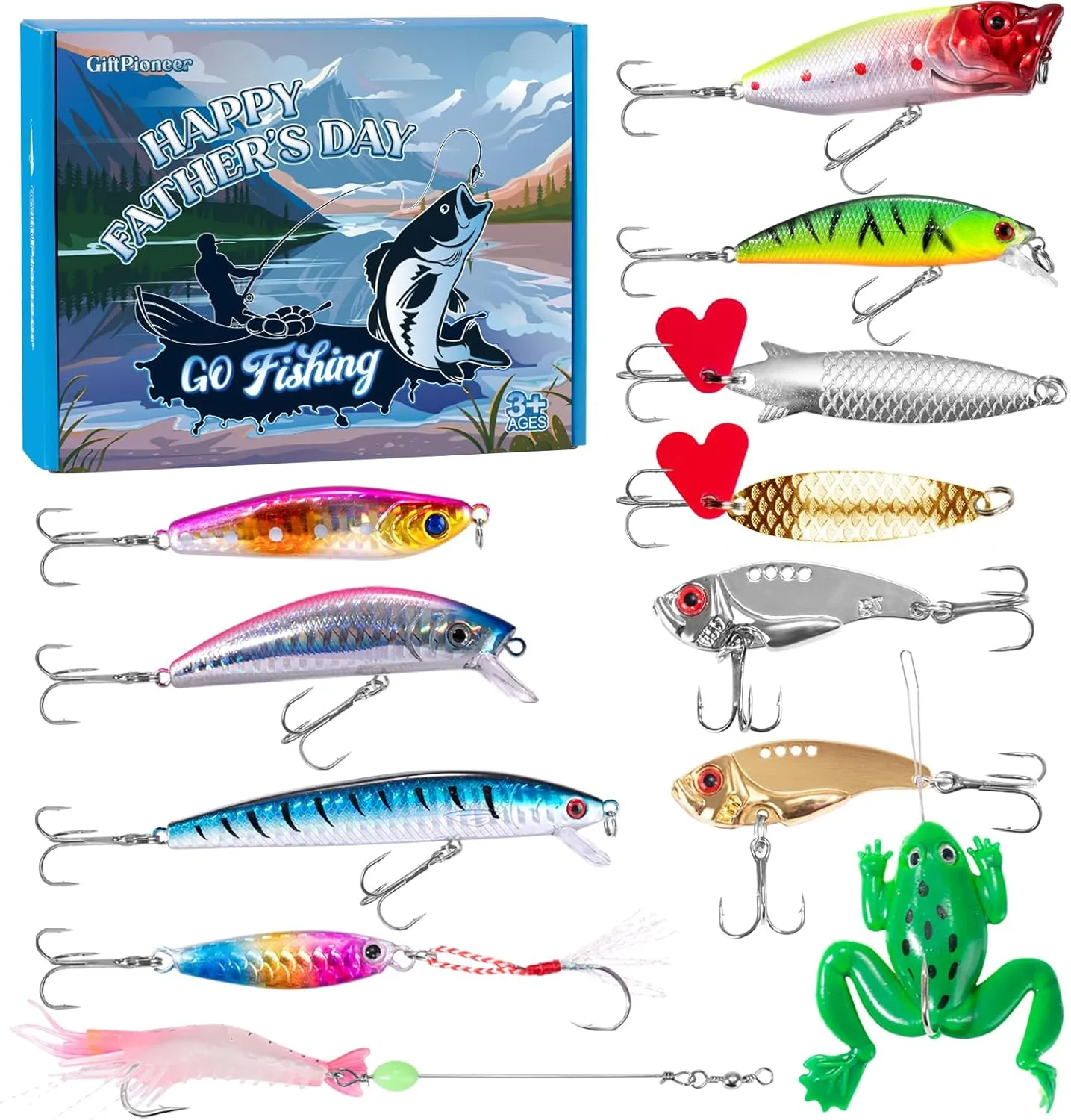 12Pcs Fishing Lures Gifts for Daddy, Fathers Day Dad Gifts for Men, Dad Fishing Gear for Birthday, Father's Day, Retirement, Funny Lures Kit Freshwater & Saltwater Ideas Box for Dad Grandfather