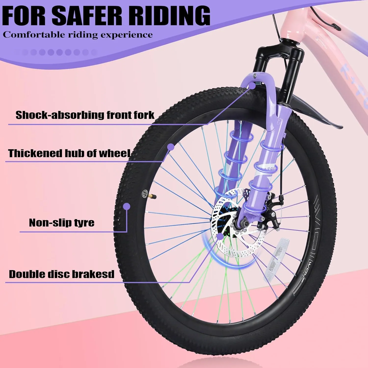 20 24 Inch Kids' Mountain Bike, Front Suspension Fork Kids' Bicycles for Boys Girls, Single Speed Bikes for Girls Boys Ages 8-12, Front and Rear Disc Brakes, Adjustable Seat Height