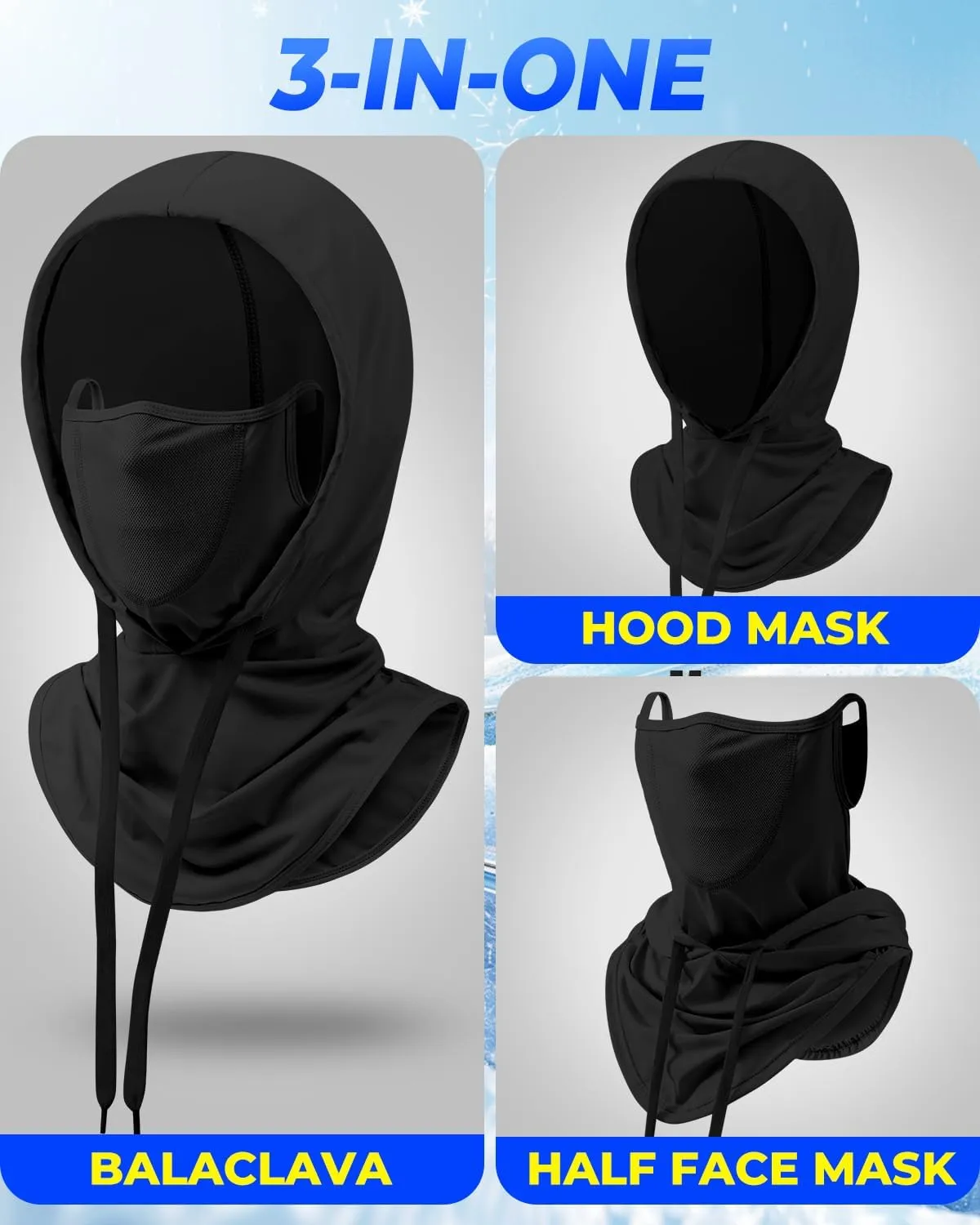 3-in-1 Cooling Breathable Balaclava Face Mask with Nose Mesh Sun UV Protection Hood Full Head Cover Men Women Hiking Outdoor