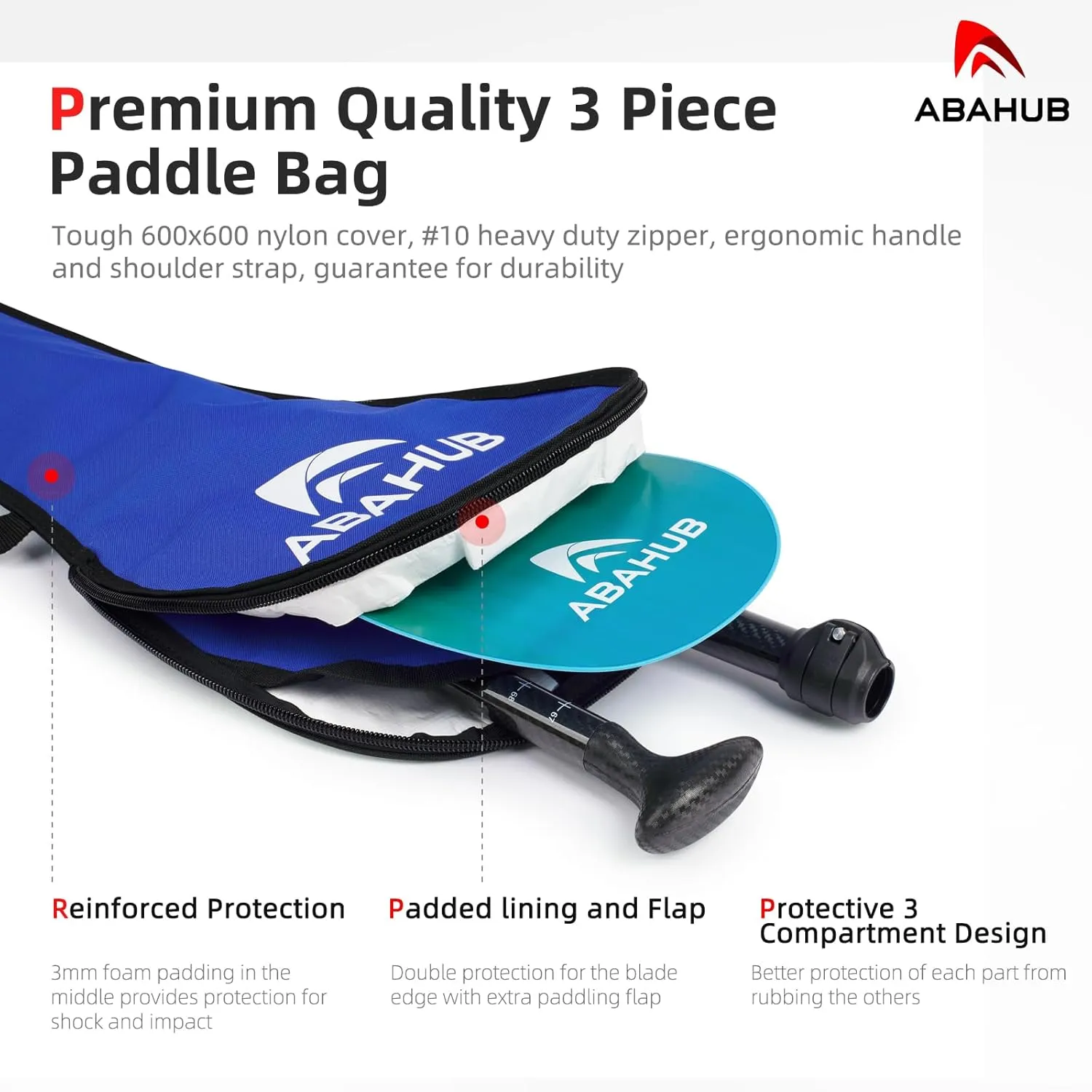 Abahub Carbon Fiber SUP Paddles, 1 x 3 Section Adjustable 67" - 86" Carbon Fiber Shaft, Lightweight Stand-up Paddle Oars for Paddleboards, with a Carrying Bag