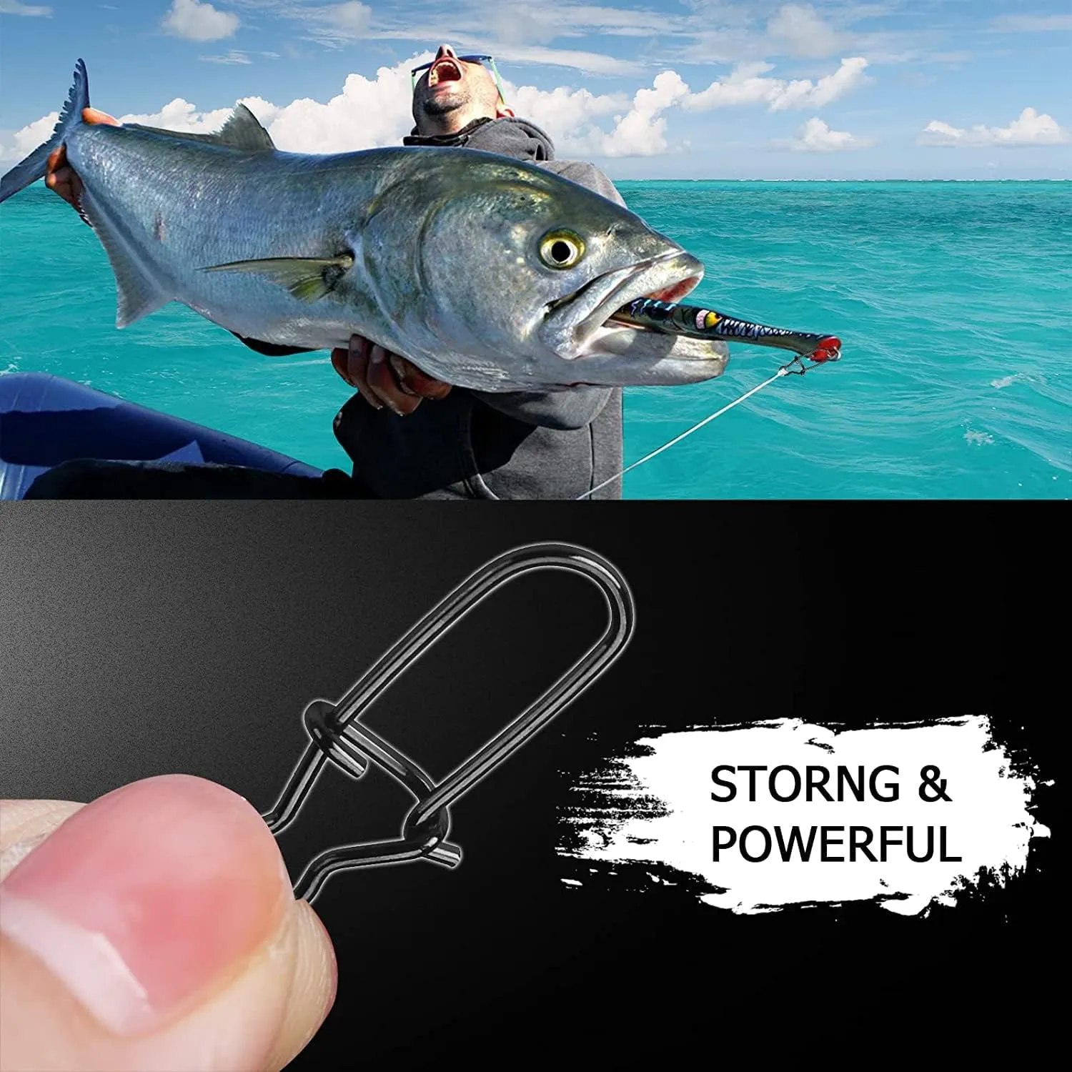 AMYSPORTS High Strength Fishing Snap Clip Duo Lock Snap Swivel Stainless Quick Change Fishing Snaps Solid Black Nickel 26lb-220lb