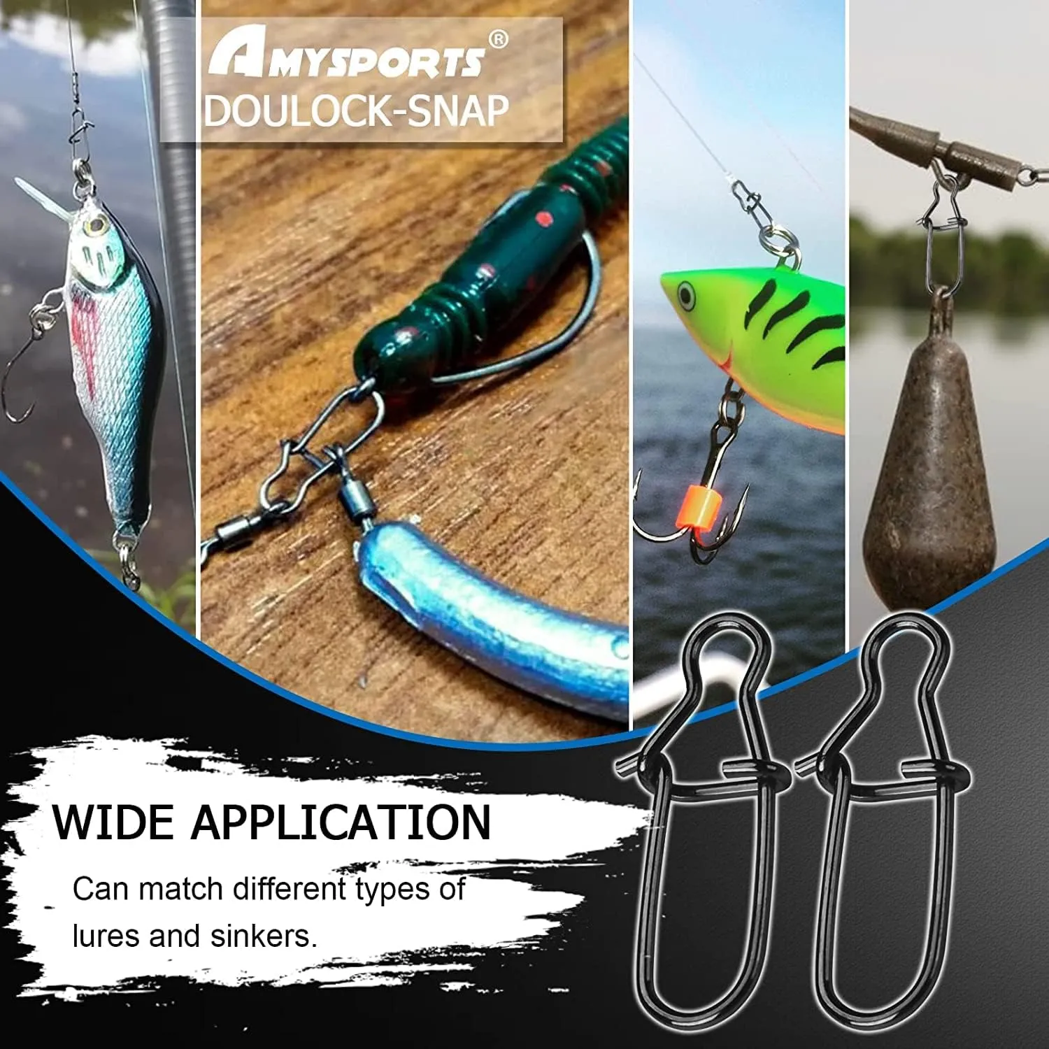 AMYSPORTS High Strength Fishing Snap Clip Duo Lock Snap Swivel Stainless Quick Change Fishing Snaps Solid Black Nickel 26lb-220lb