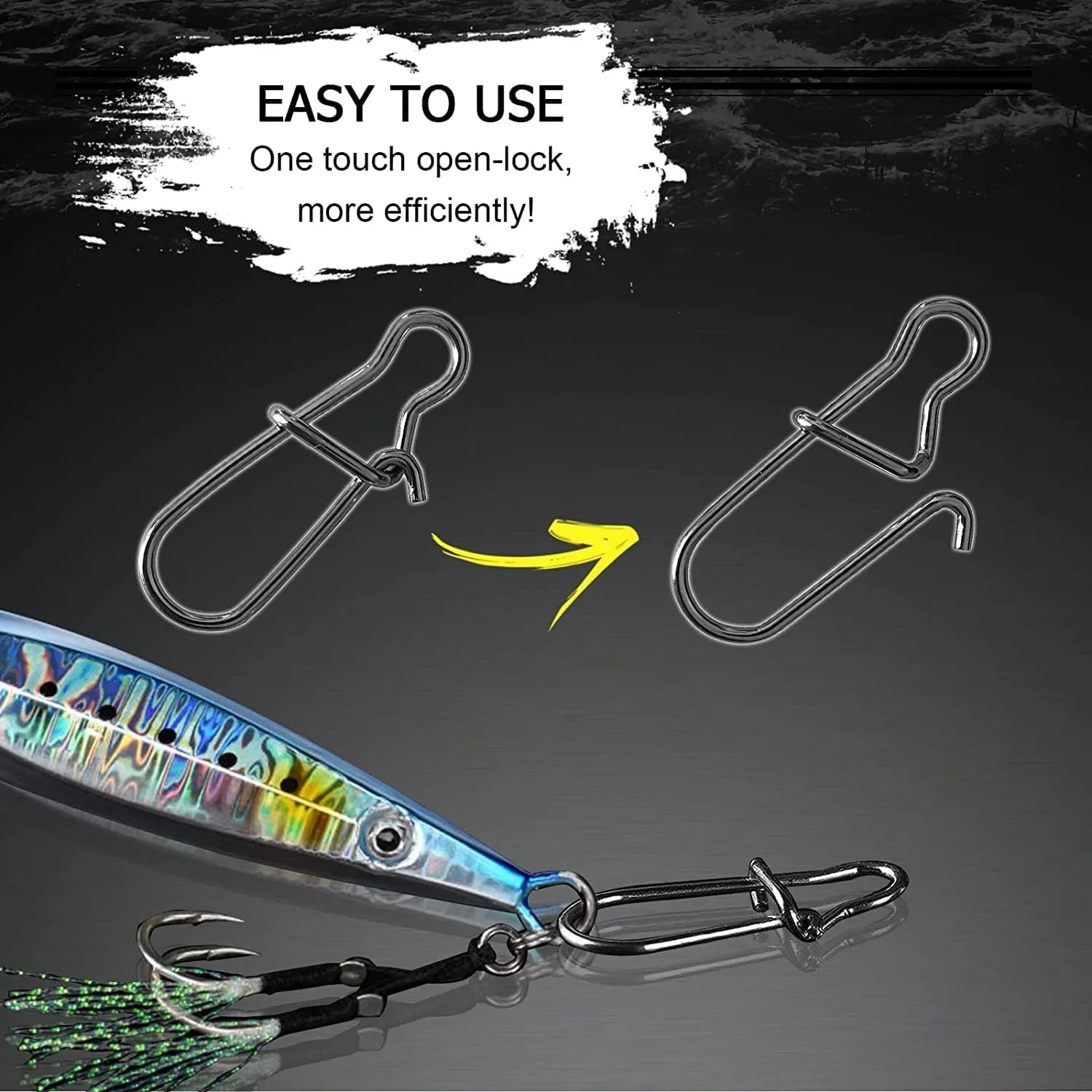AMYSPORTS High Strength Fishing Snap Clip Duo Lock Snap Swivel Stainless Quick Change Fishing Snaps Solid Black Nickel 26lb-220lb