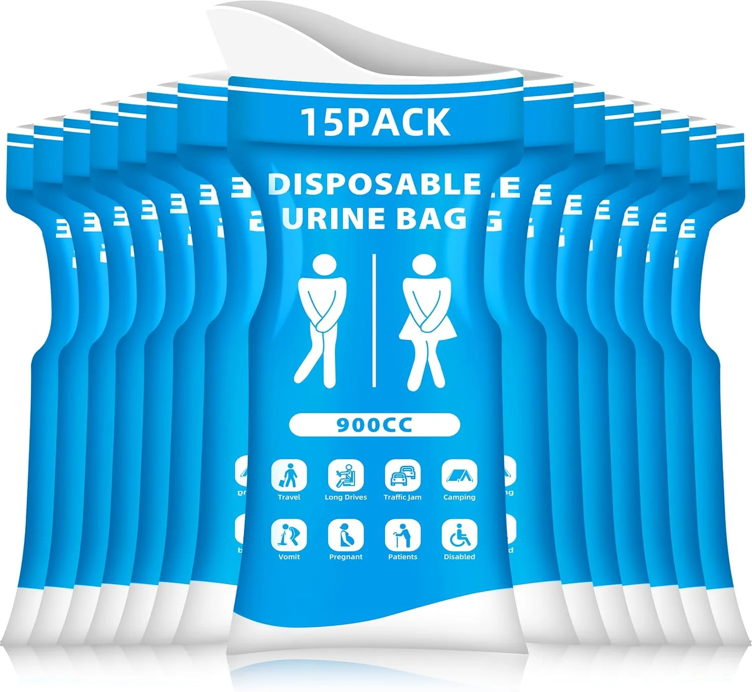 Disposable Urine Bags 900ML 15 PCS Pee Bags for Travel for Women Men Emergency Urine Bag Portable Urinal Bag and Vomit Bags for Camping, Traffic Jams,Pregnant,Patient