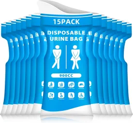 Disposable Urine Bags 900ML 15 PCS Pee Bags for Travel for Women Men Emergency Urine Bag Portable Urinal Bag and Vomit Bags for Camping, Traffic Jams,Pregnant,Patient