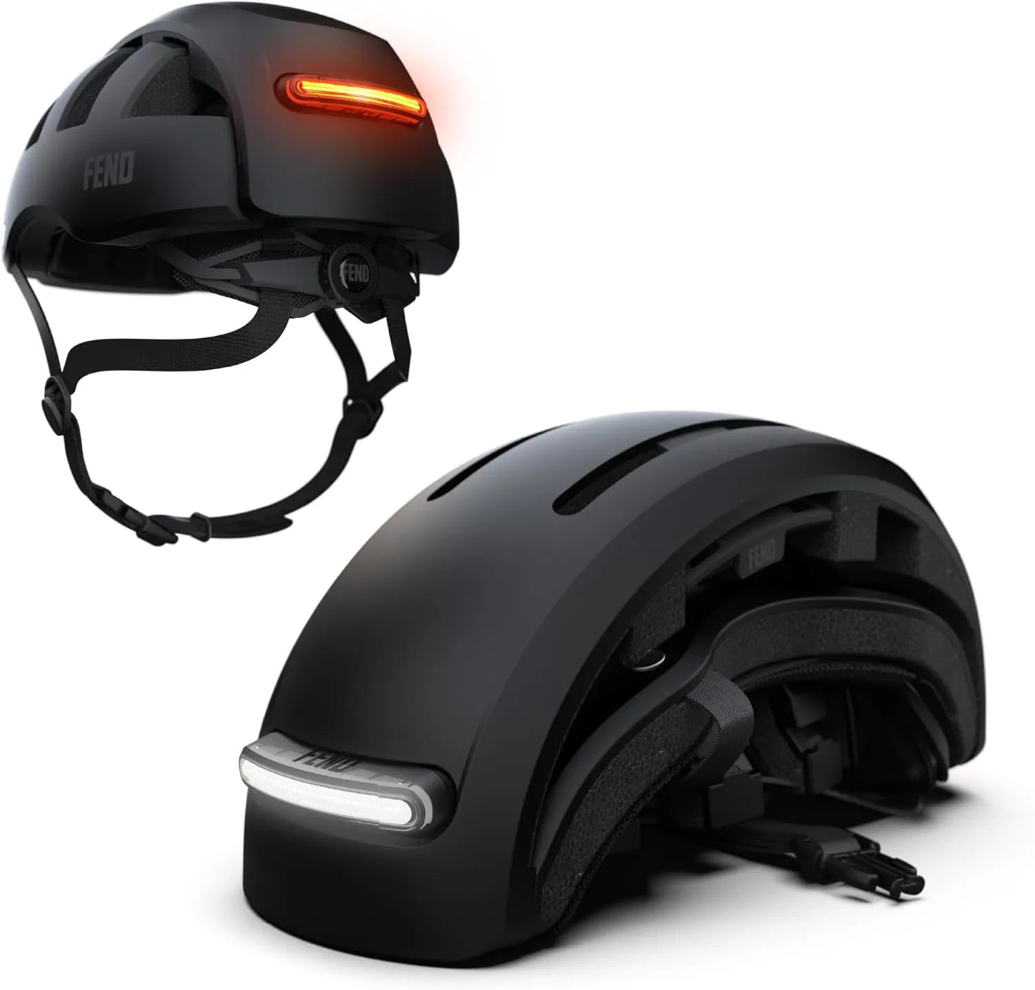 FEND Super Folding Bike Helmet with Lights  Ultra-Bright USB-C Front & Rear LEDs, Collapsible by 50%, CPSC/EN1078 Certified, for Adults, Commuters, E-Bikes, Scooters