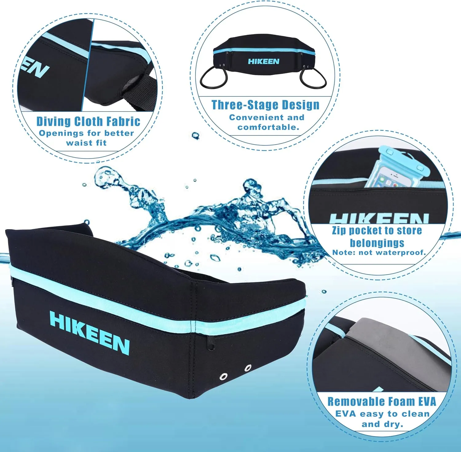 Hikeen Swim Belt for Adults/Kids,Water Aerobics Equipment with Fixing Straps and Zipped Pocket,Adults Pool Exercise Equipment for Pool Exercises and Workouts