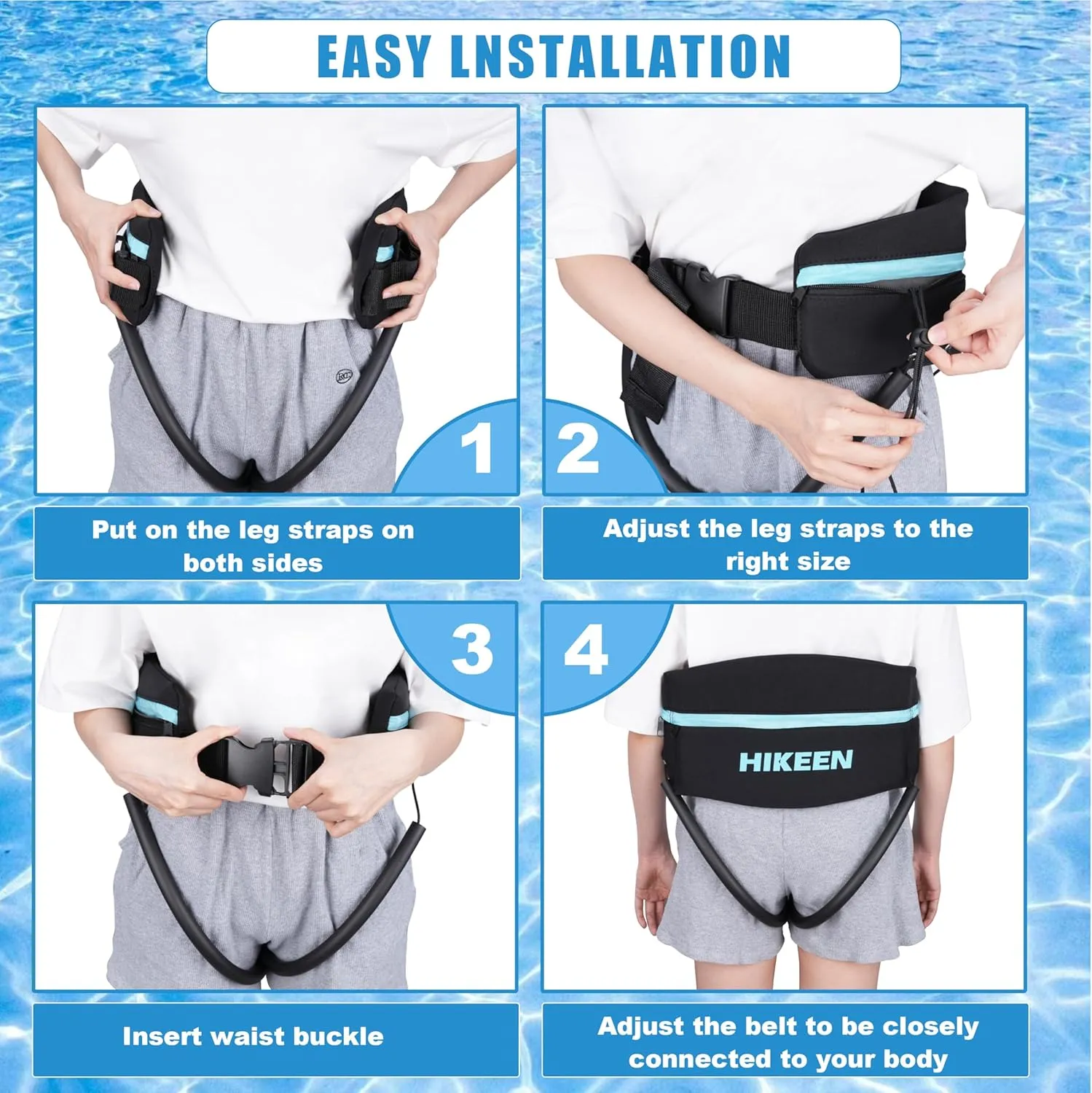 Hikeen Swim Belt for Adults/Kids,Water Aerobics Equipment with Fixing Straps and Zipped Pocket,Adults Pool Exercise Equipment for Pool Exercises and Workouts