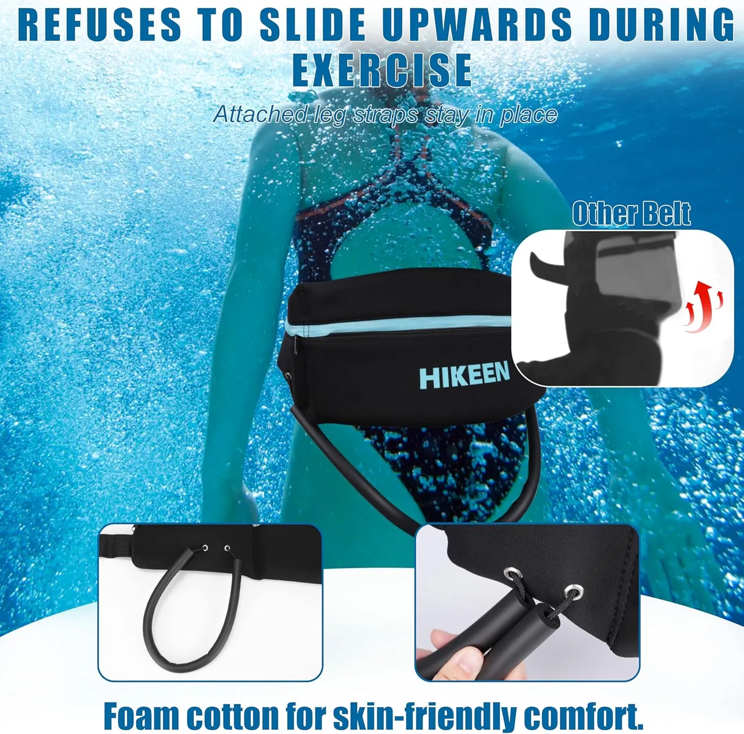 Hikeen Swim Belt for Adults/Kids,Water Aerobics Equipment with Fixing Straps and Zipped Pocket,Adults Pool Exercise Equipment for Pool Exercises and Workouts