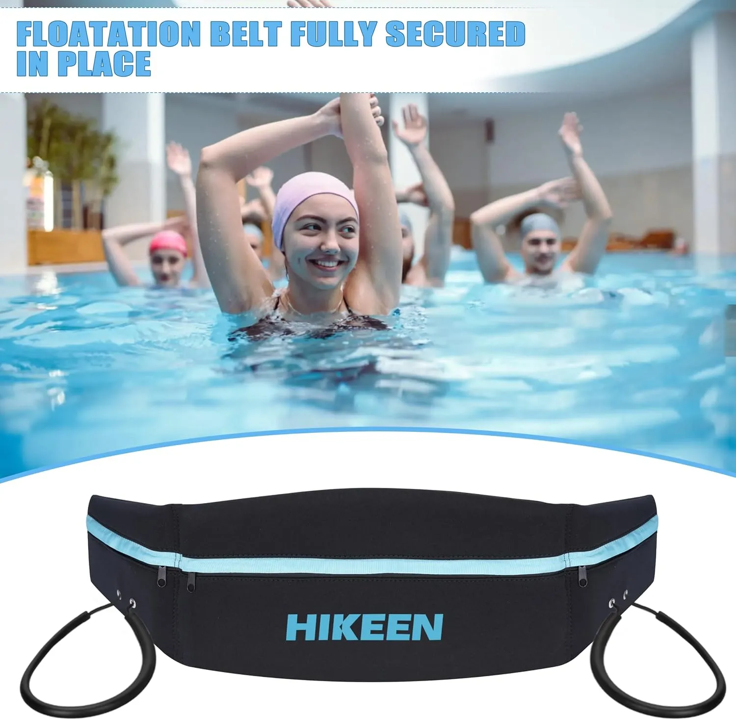Hikeen Swim Belt for Adults/Kids,Water Aerobics Equipment with Fixing Straps and Zipped Pocket,Adults Pool Exercise Equipment for Pool Exercises and Workouts