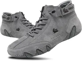 JishinGal Men's Casual Suede Lace Up Flats Chukka Ankle Boots,Handmade High Top high boots Outdoor Walking Sneakers Slip-on Lightweight Non-Slip Driving Chukka Boots
