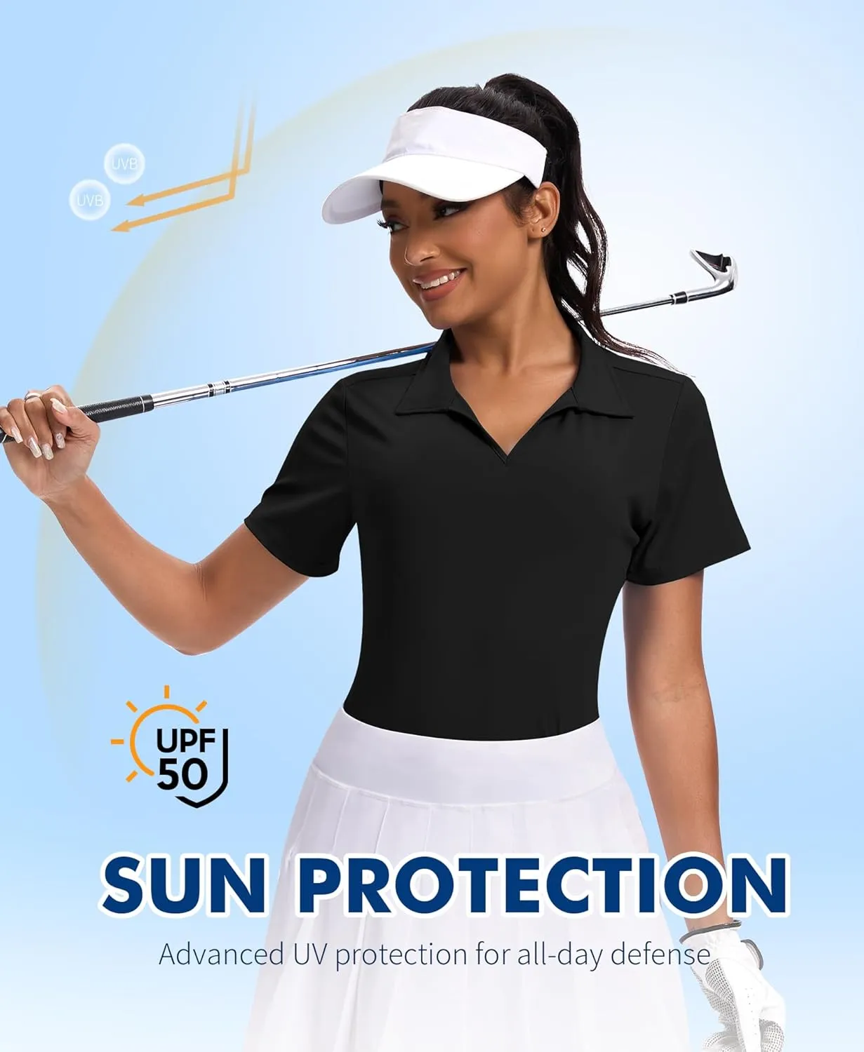 JoyGirl Womens Golf Shirts Polo Shirts Collared V-Neck Short Sleeve Tennis Shirt UPF 50  Quick Dry Moisture Wicking Golf Tops
