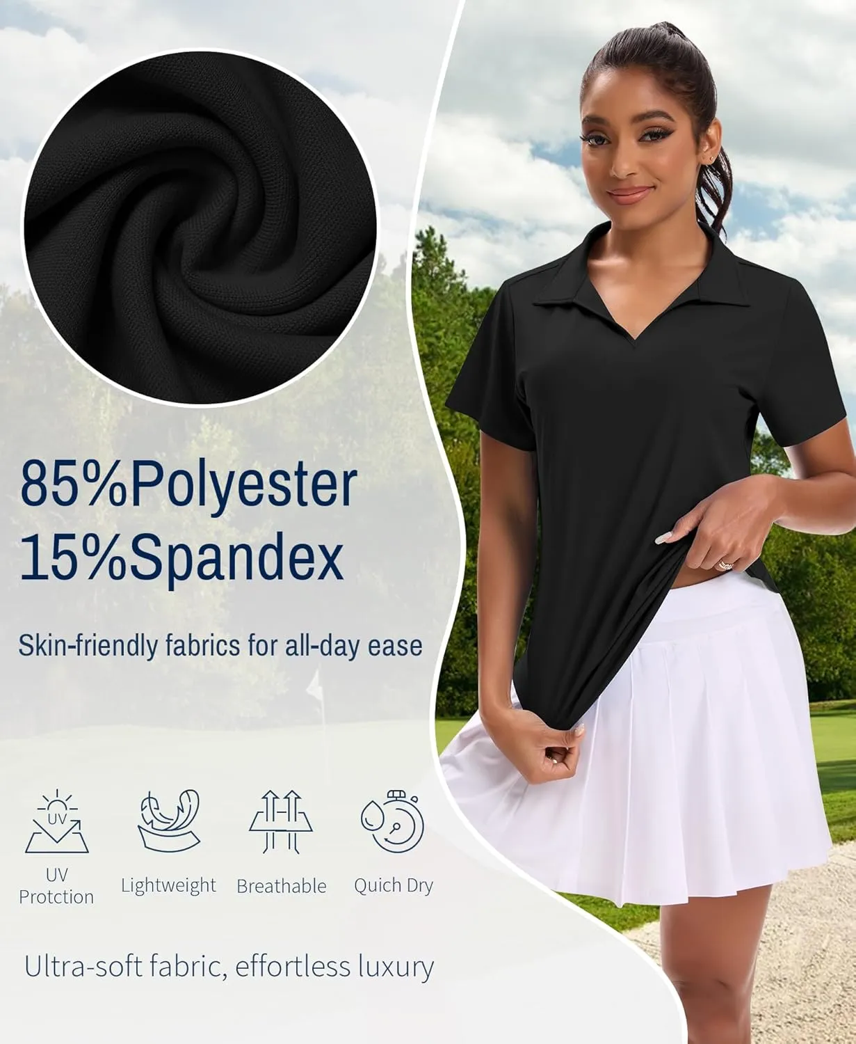 JoyGirl Womens Golf Shirts Polo Shirts Collared V-Neck Short Sleeve Tennis Shirt UPF 50  Quick Dry Moisture Wicking Golf Tops