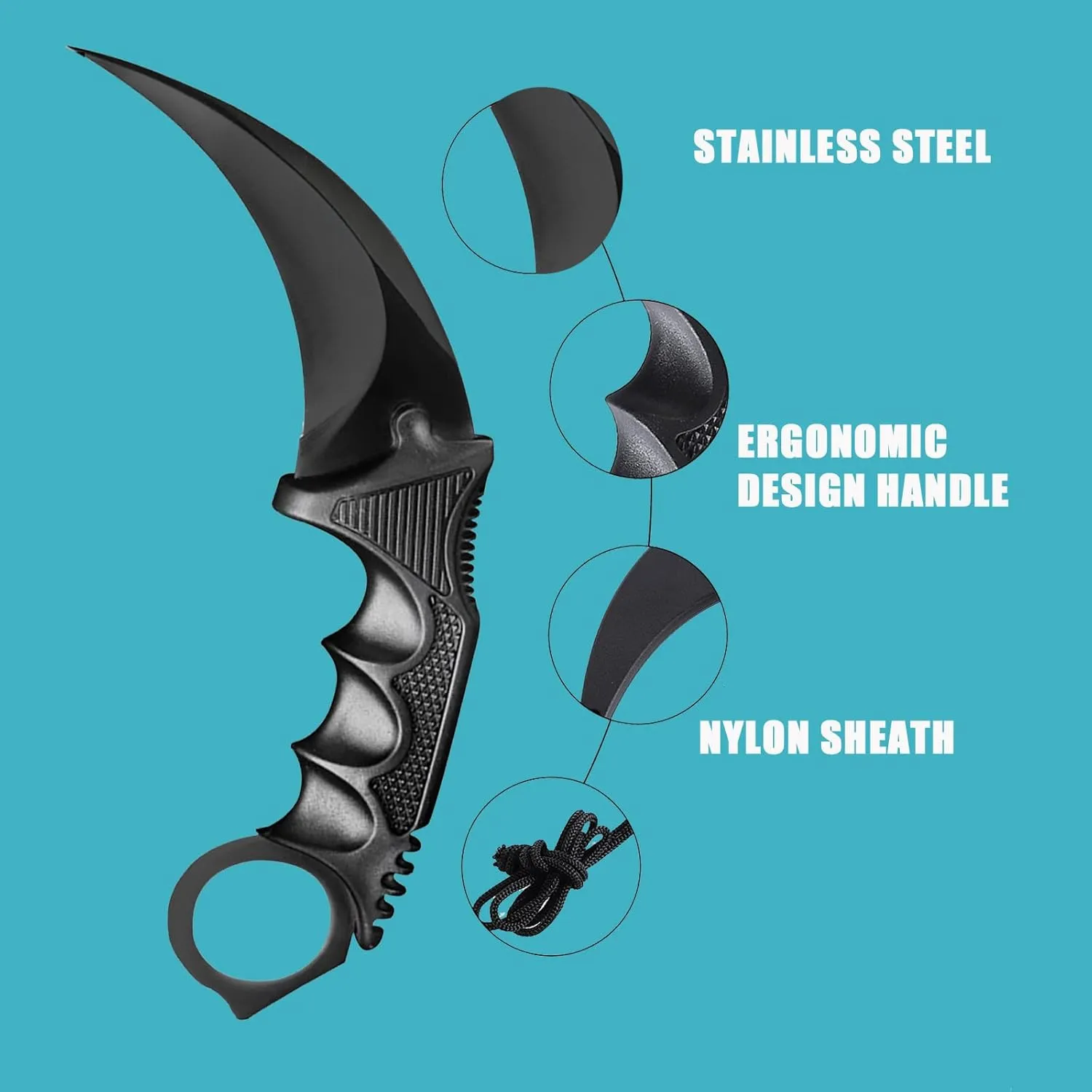Karambit Knife Fixed Blade Tactical Camping Tool, 2 Pieces Stainless Steel Outdoor Hunting Knife with Sheath and Cord, Suitable for Hiking, Adventure, Survival and Collection (Green&Black)