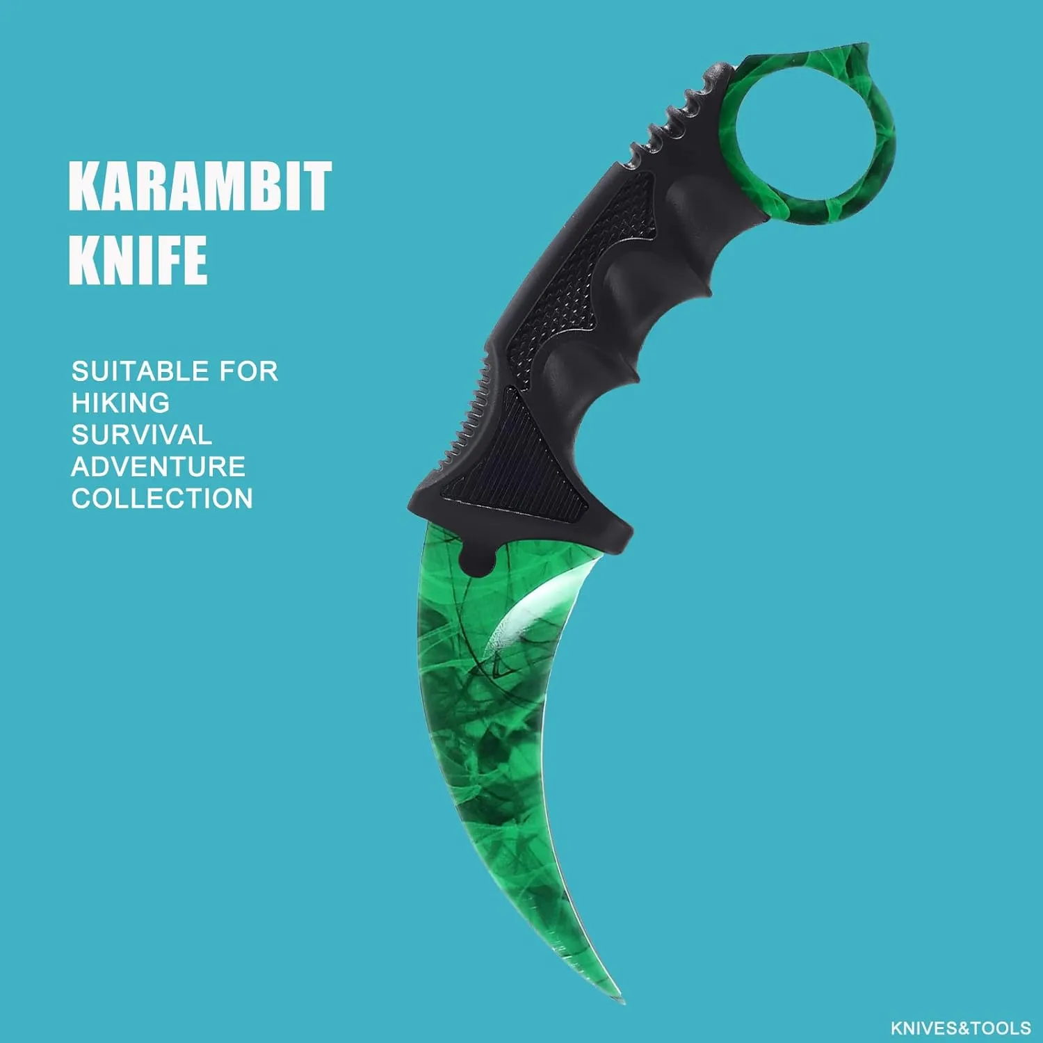 Karambit Knife Fixed Blade Tactical Camping Tool, 2 Pieces Stainless Steel Outdoor Hunting Knife with Sheath and Cord, Suitable for Hiking, Adventure, Survival and Collection (Green&Black)
