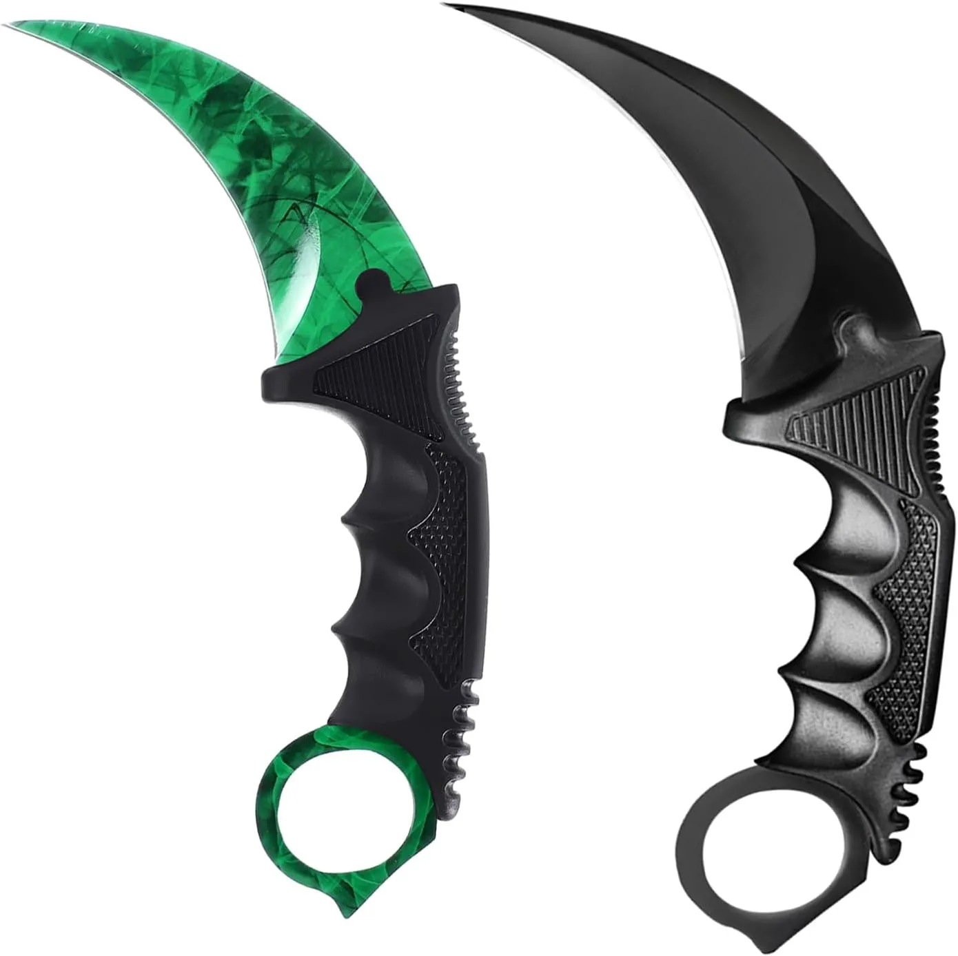 Karambit Knife Fixed Blade Tactical Camping Tool, 2 Pieces Stainless Steel Outdoor Hunting Knife with Sheath and Cord, Suitable for Hiking, Adventure, Survival and Collection (Green&Black)