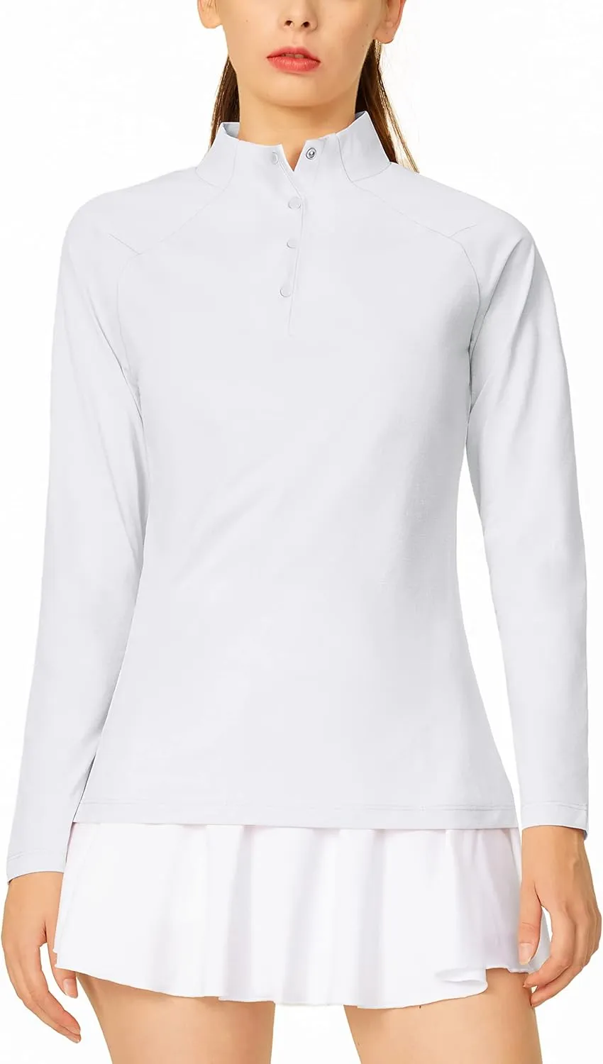 LastFor1 Women's Long Sleeve Golf Polo Shirts UPF 50  Moisture Wicking Quick Dry Active Tops with Snap Buttons Closure