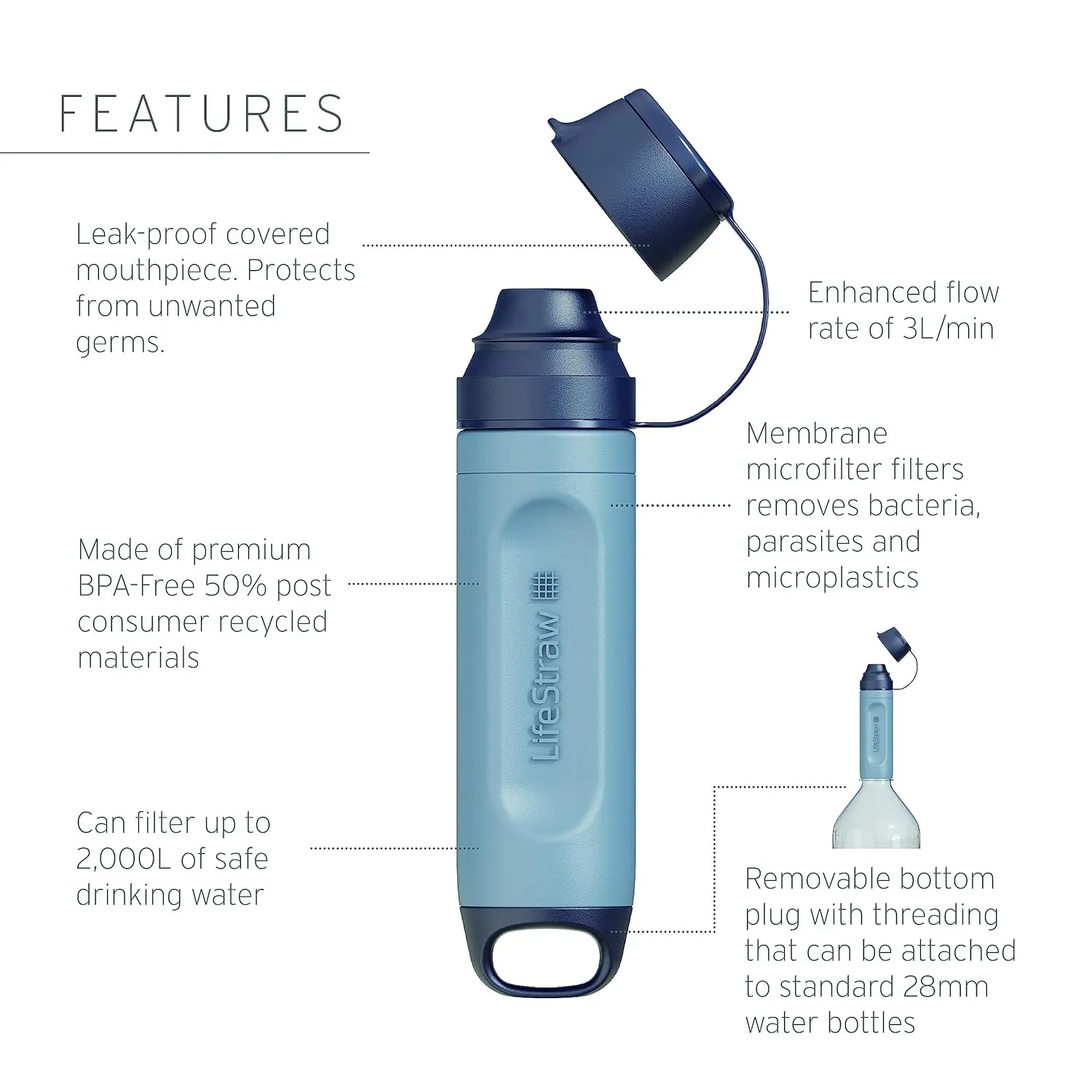 LifeStraw Peak Series  Solo Personal Water Filter for Hiking, Camping, Travel, Survival and Emergency preparedness. Removes Bacteria, parasites and microplastics, Limeade