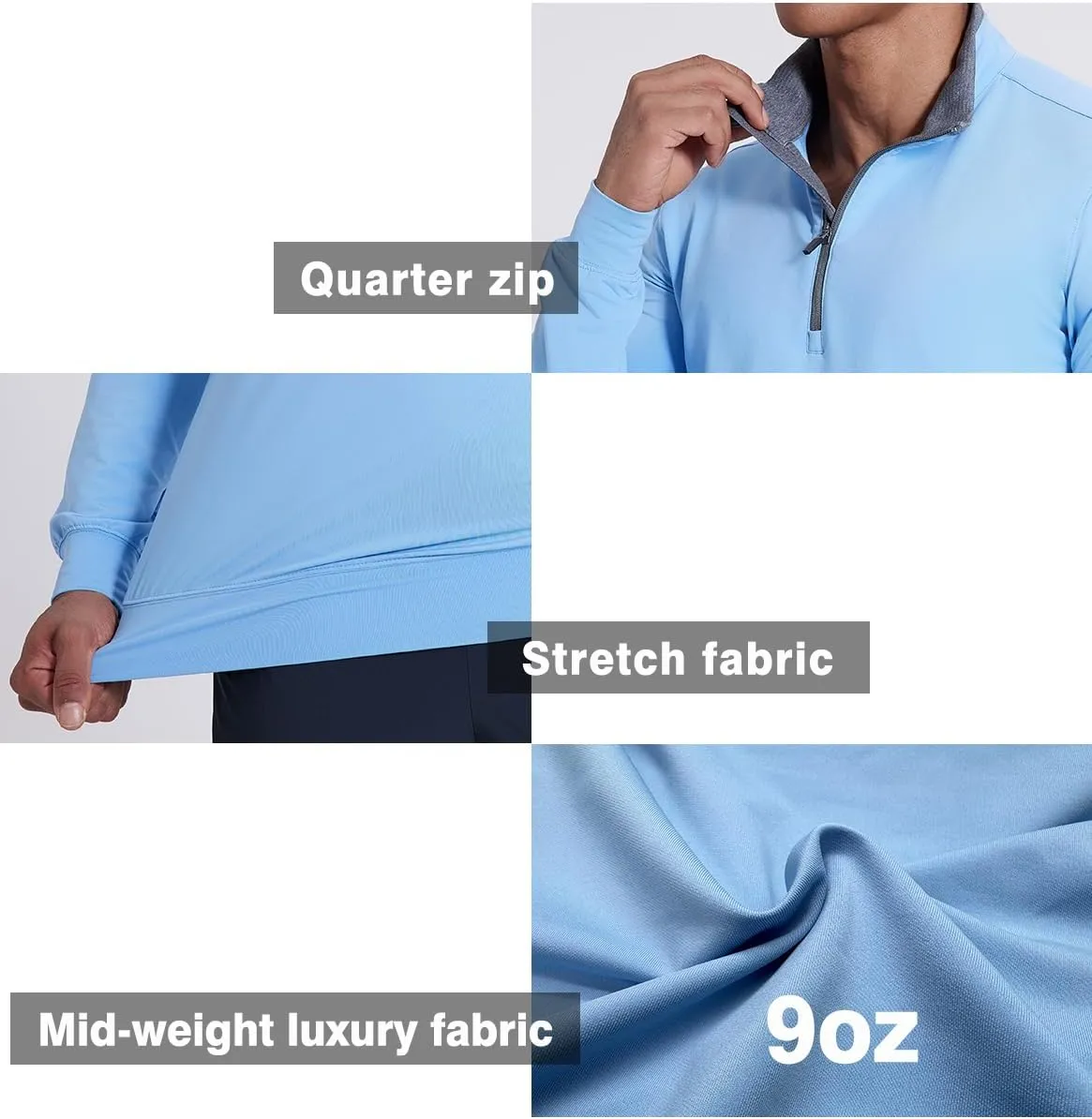 Men's 1/4 Zip Pullover UPF 50  Long Sleeve Loose Fit Golf Shirts Sun Protection Quick-Dry Athletic Sports Pullover Tops