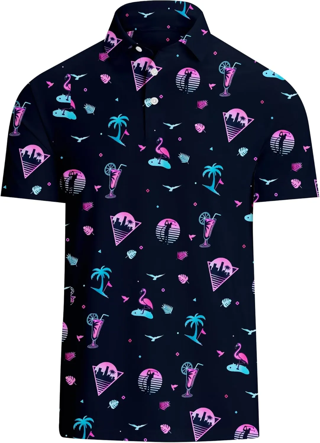 Mens Golf Polo Shirts Short Sleeve Printed Moisture Wicking Casual Shirt