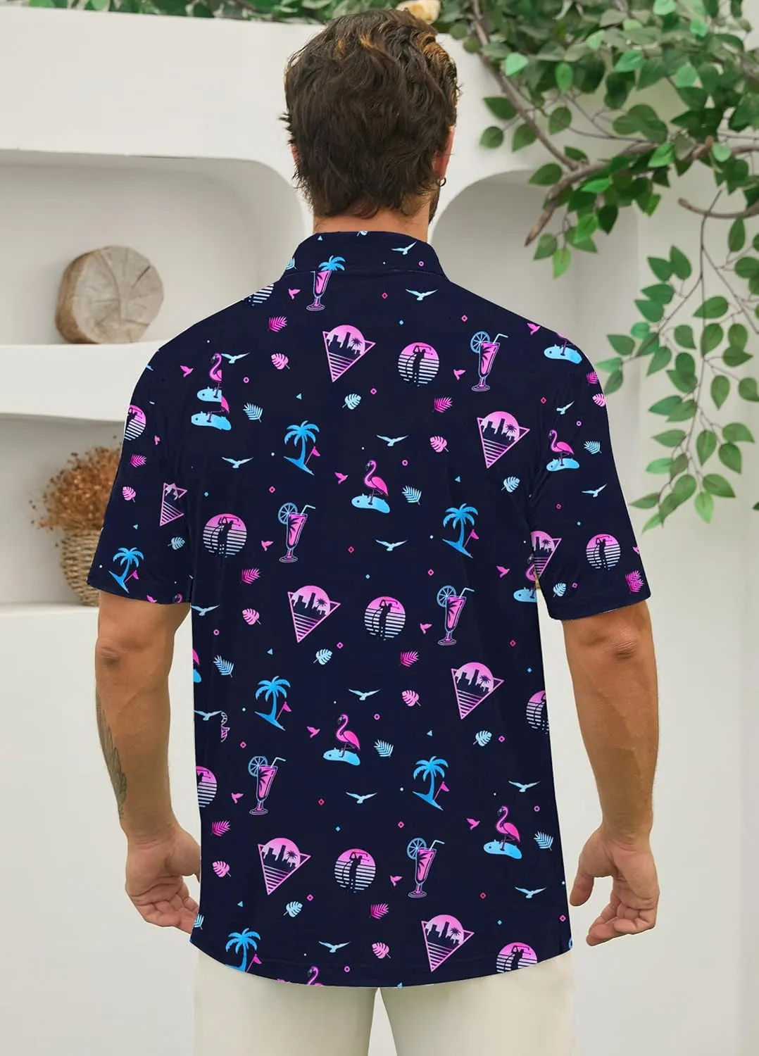 Mens Golf Polo Shirts Short Sleeve Printed Moisture Wicking Casual Shirt