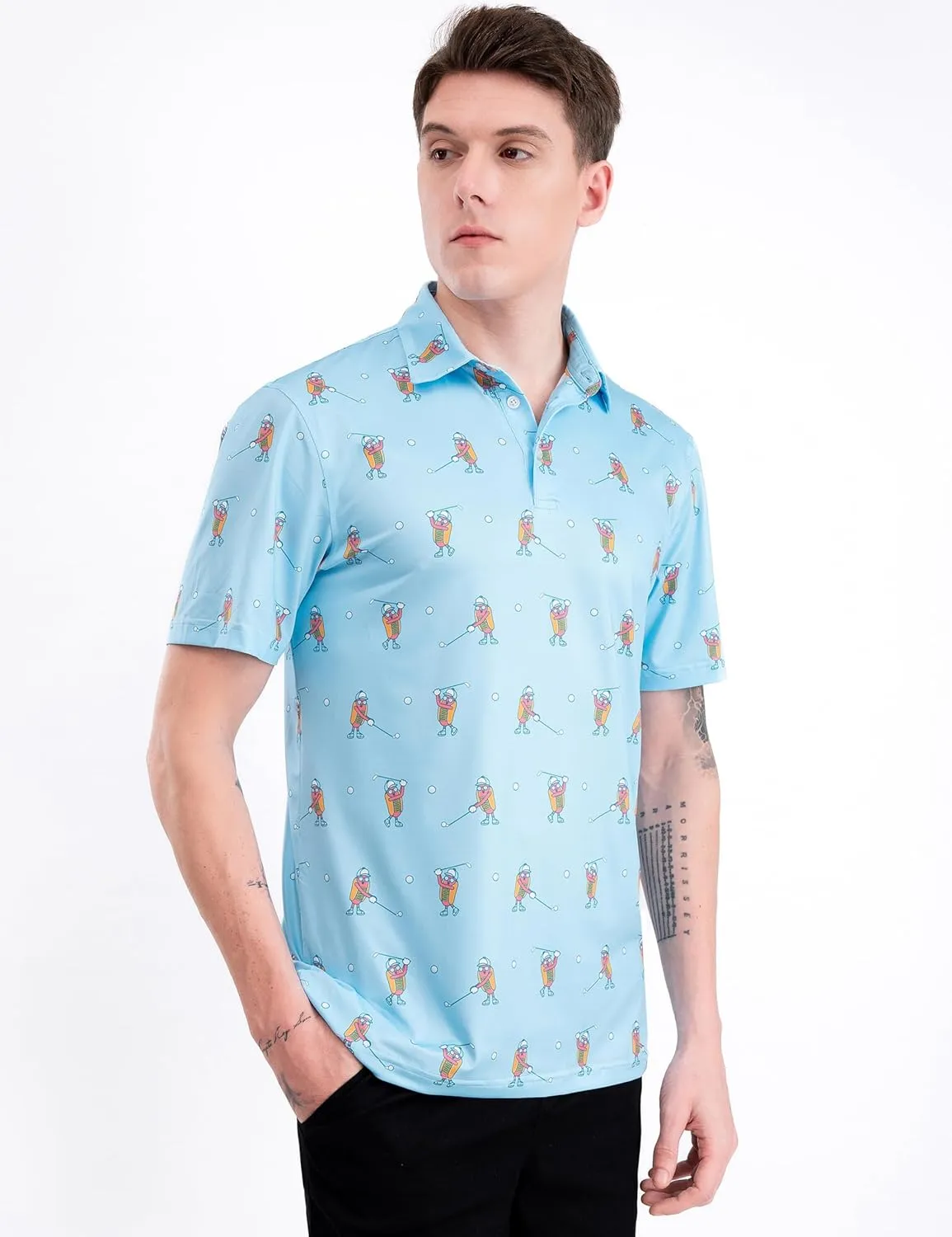 Men's Golf Shirts Short Sleeve Moisture Wicking Print Patterns Collared Performance Polo Golf Shirts for Men Dry Fit