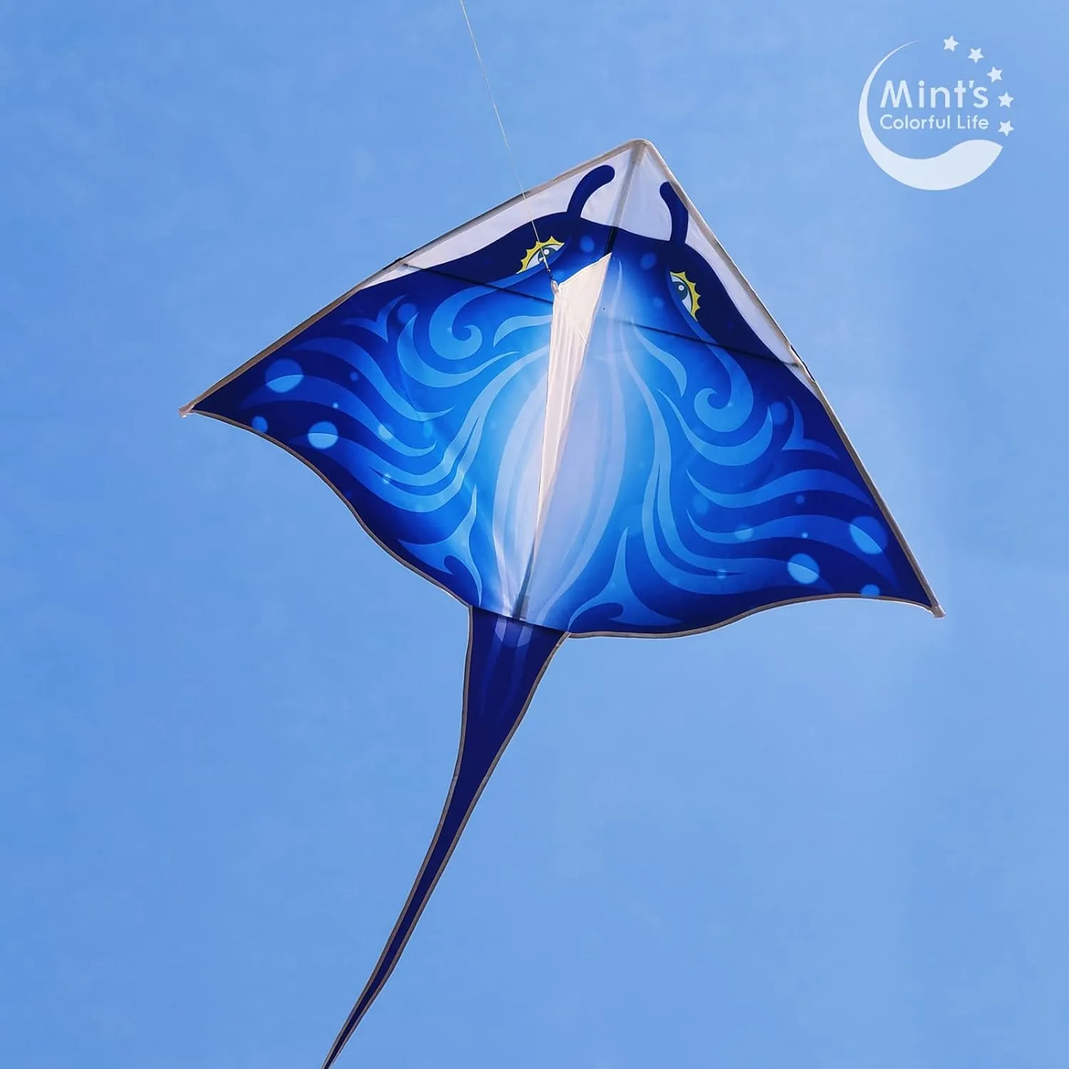 Mint's Colorful Life Devil Fish Kite for Kids and AdultsEasy to Fly Delta Kites Single Line Large, 300ft Kite String Handle Include