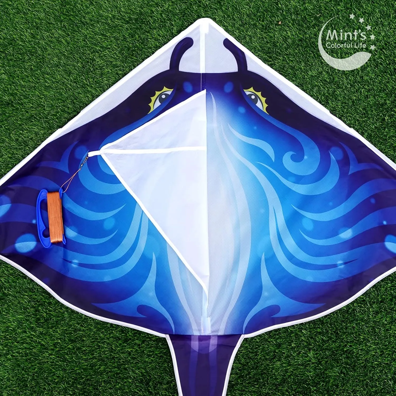 Mint's Colorful Life Devil Fish Kite for Kids and AdultsEasy to Fly Delta Kites Single Line Large, 300ft Kite String Handle Include