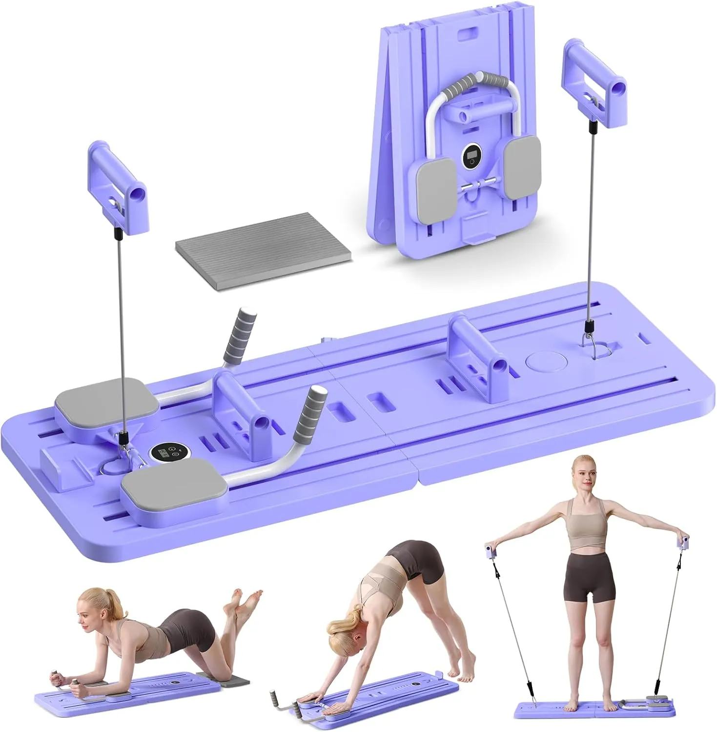 Mosdos Portable Pilates Reformer Machine for Home Gym - Auto-Rebound Pilates Board with Abdominal Core Trainer & Full Body Workout | Professional Pilates Equipment for Men/Women-Purple