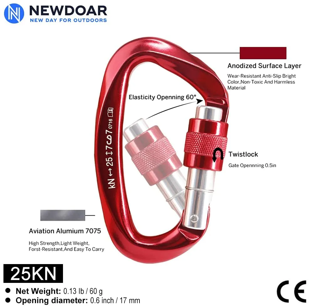 NewDoar Heavy Duty Locking Clips 24KN/5400lbs,Screwgate Locking for Keychain Dog