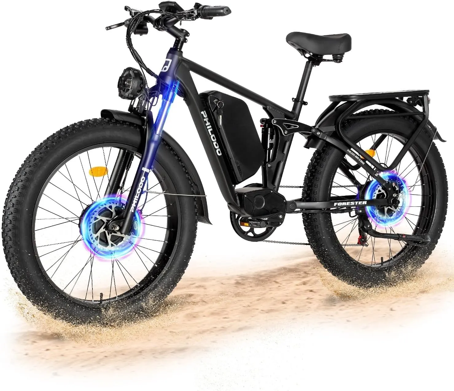 PHILODO Electric Bike for Adults, 5000W Peak Dual Motor Fat Tire Ebike 60V 26AH Electric Bicycles with Full Suspension Hydraulic Disc Brakes 45MPH
