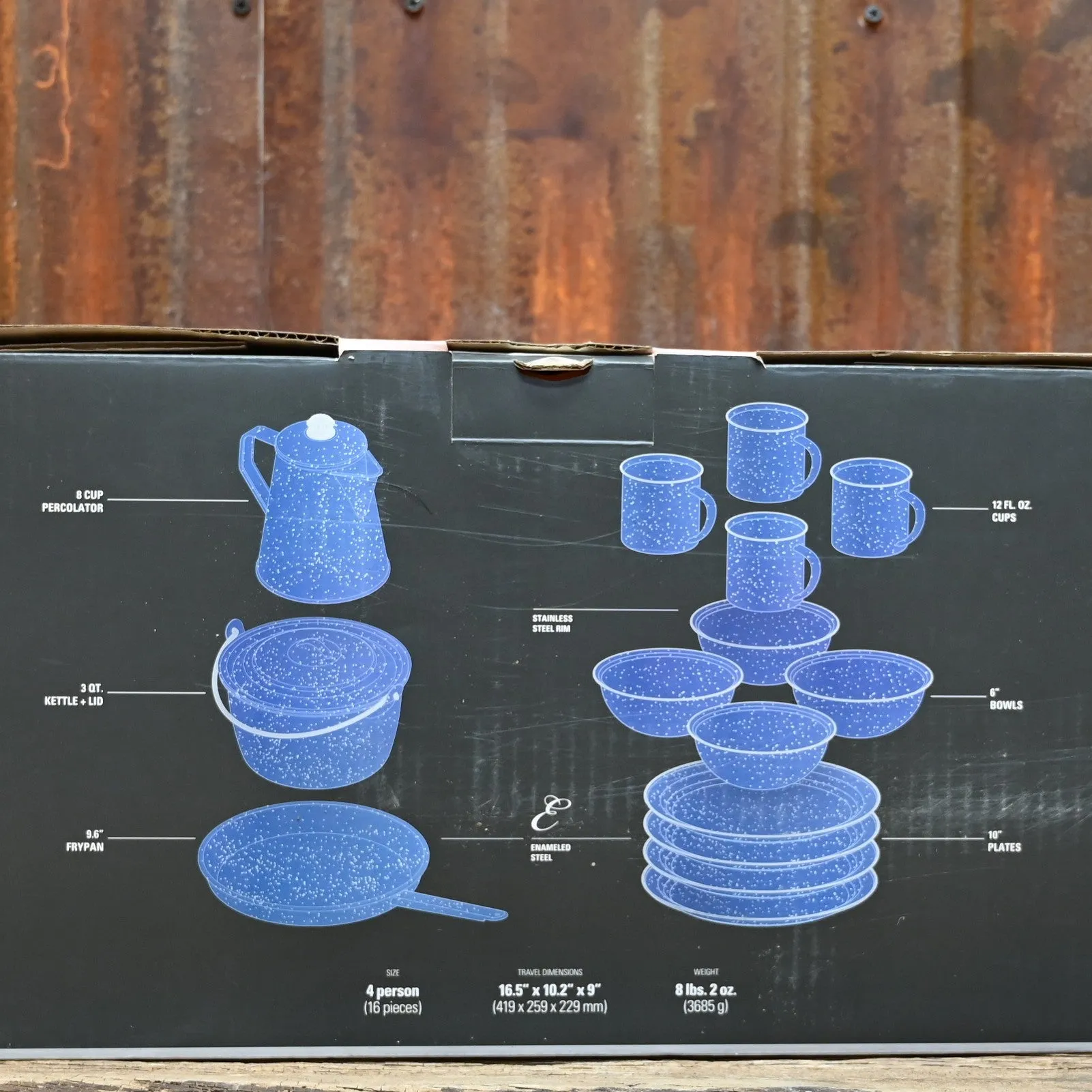 Pioneer Camp Set in Blue Enamelware