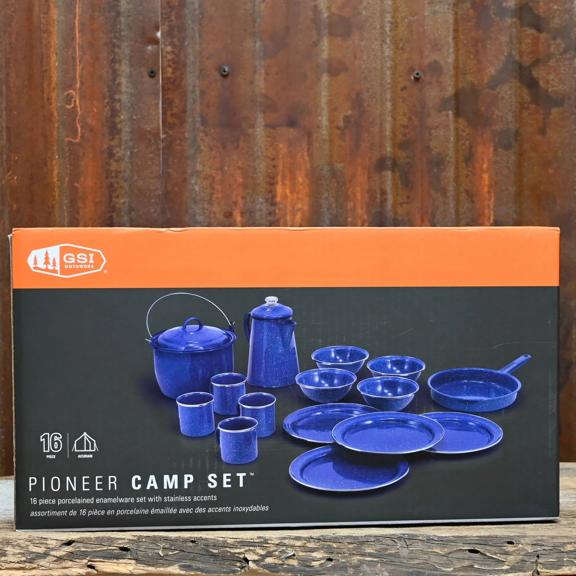 Pioneer Camp Set in Blue Enamelware