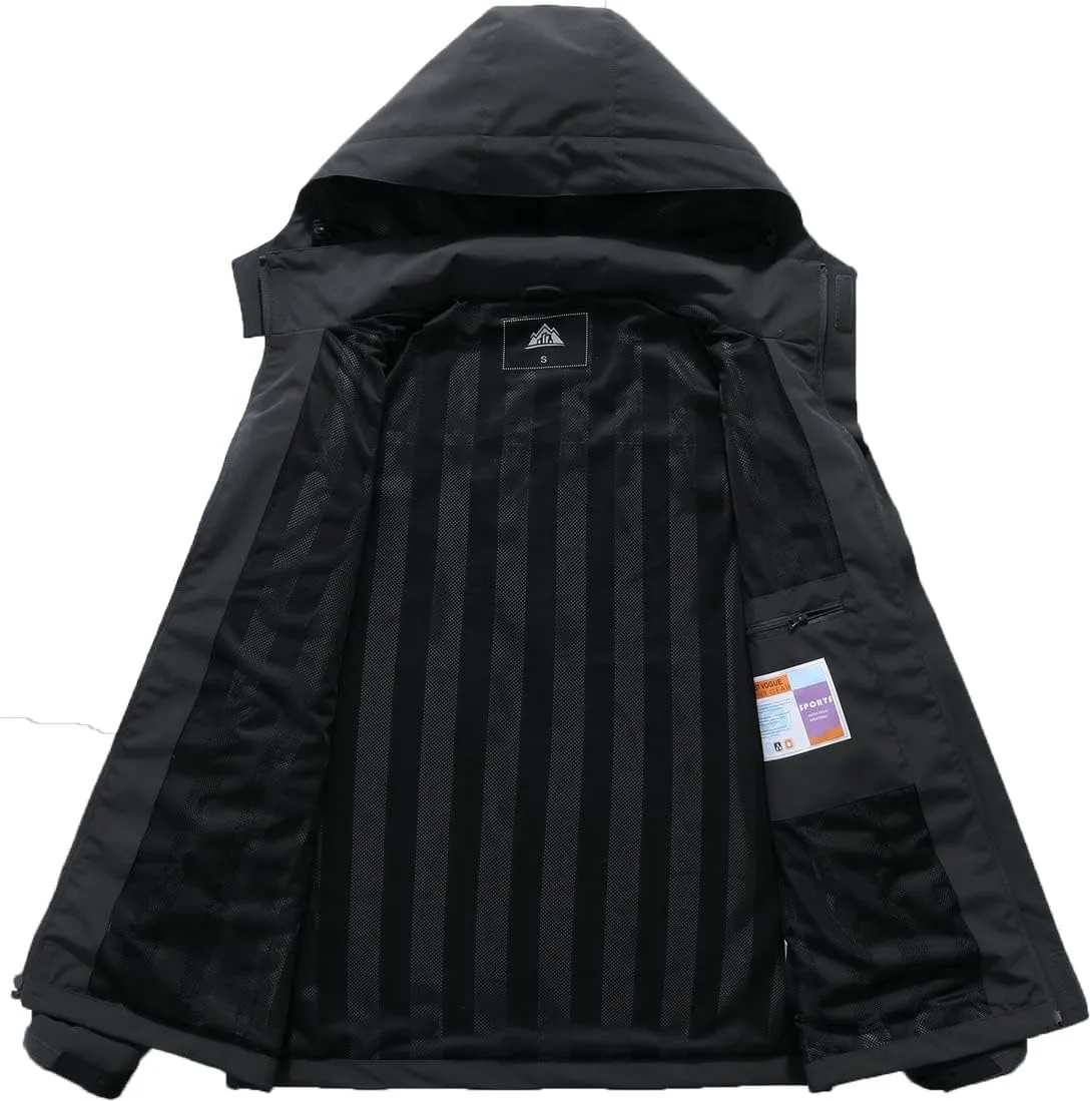 Pooluly Men's Lightweight Rain Jacket Outdoor Softshell Hiking Windbreaker Waterproof Hooded Raincoat