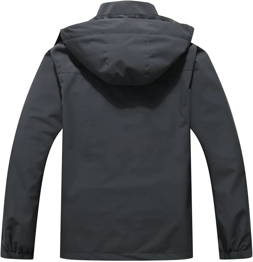 Pooluly Men's Lightweight Rain Jacket Outdoor Softshell Hiking Windbreaker Waterproof Hooded Raincoat