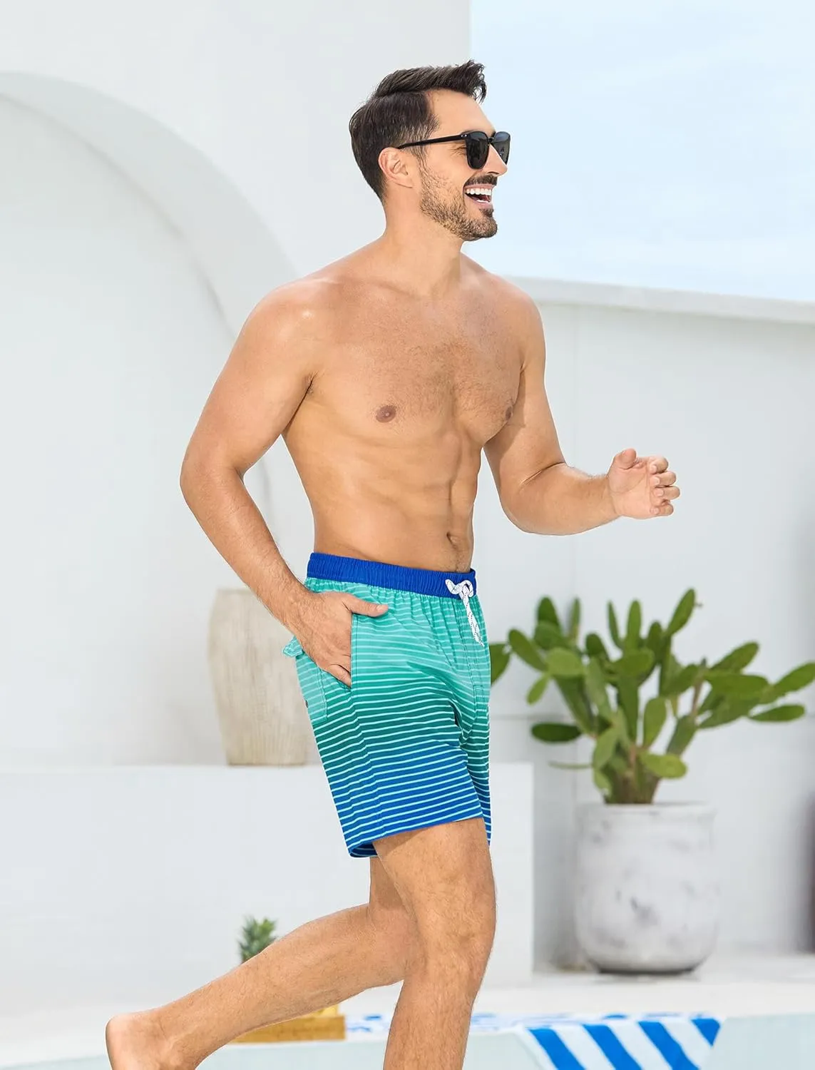 SILKWORLD Mens Swim Trunks with Compression Liner 6 Inch Inseam Quick Dry Beach Shorts Bathing Suit with Zipper Pockets