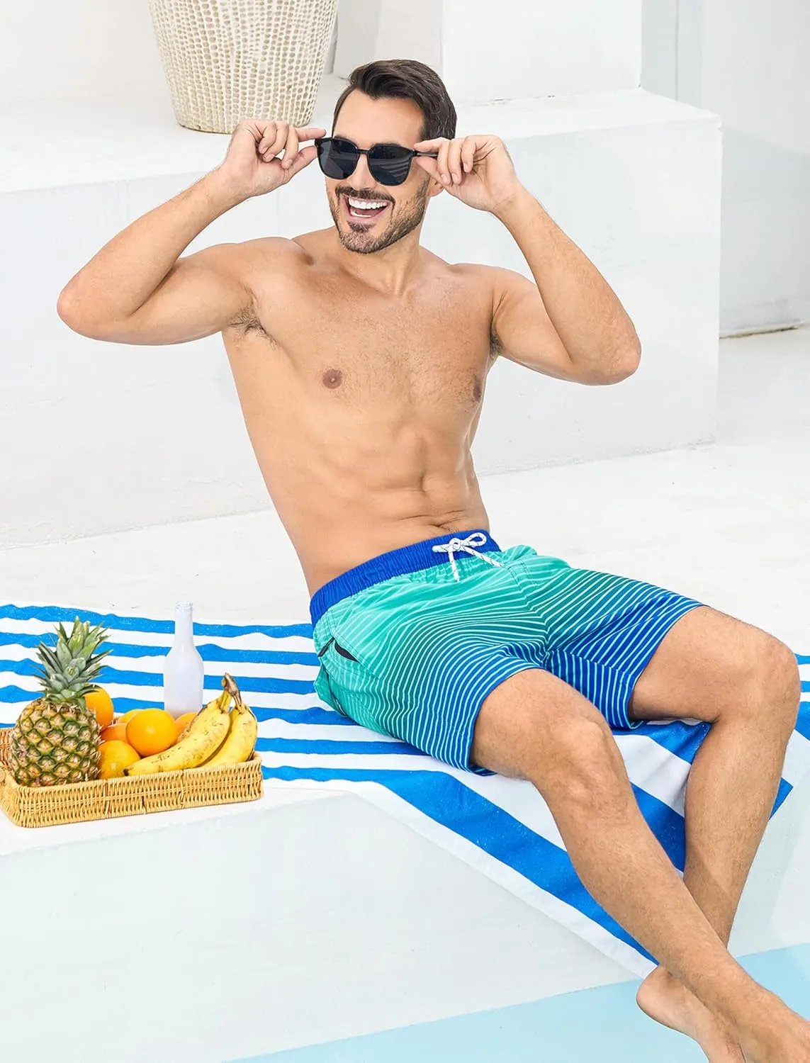 SILKWORLD Mens Swim Trunks with Compression Liner 6 Inch Inseam Quick Dry Beach Shorts Bathing Suit with Zipper Pockets