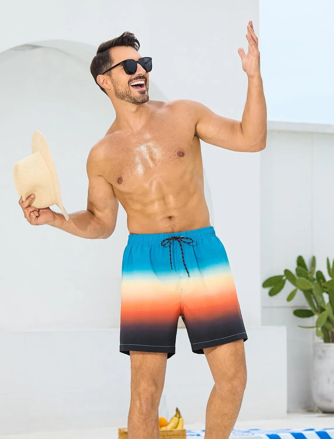 SILKWORLD Mens Swim Trunks with Compression Liner 6 Inch Inseam Quick Dry Beach Shorts Bathing Suit with Zipper Pockets