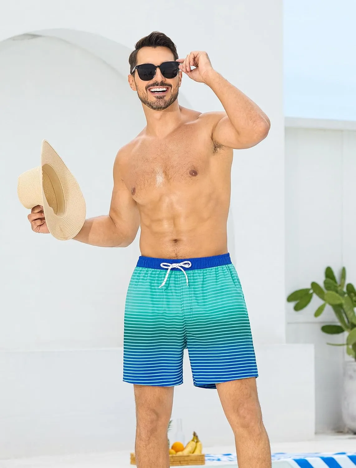 SILKWORLD Mens Swim Trunks with Compression Liner 6 Inch Inseam Quick Dry Beach Shorts Bathing Suit with Zipper Pockets