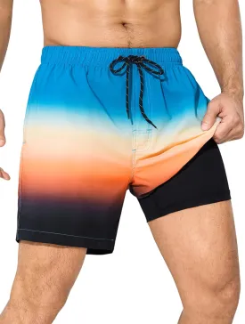 SILKWORLD Mens Swim Trunks with Compression Liner 6 Inch Inseam Quick Dry Beach Shorts Bathing Suit with Zipper Pockets