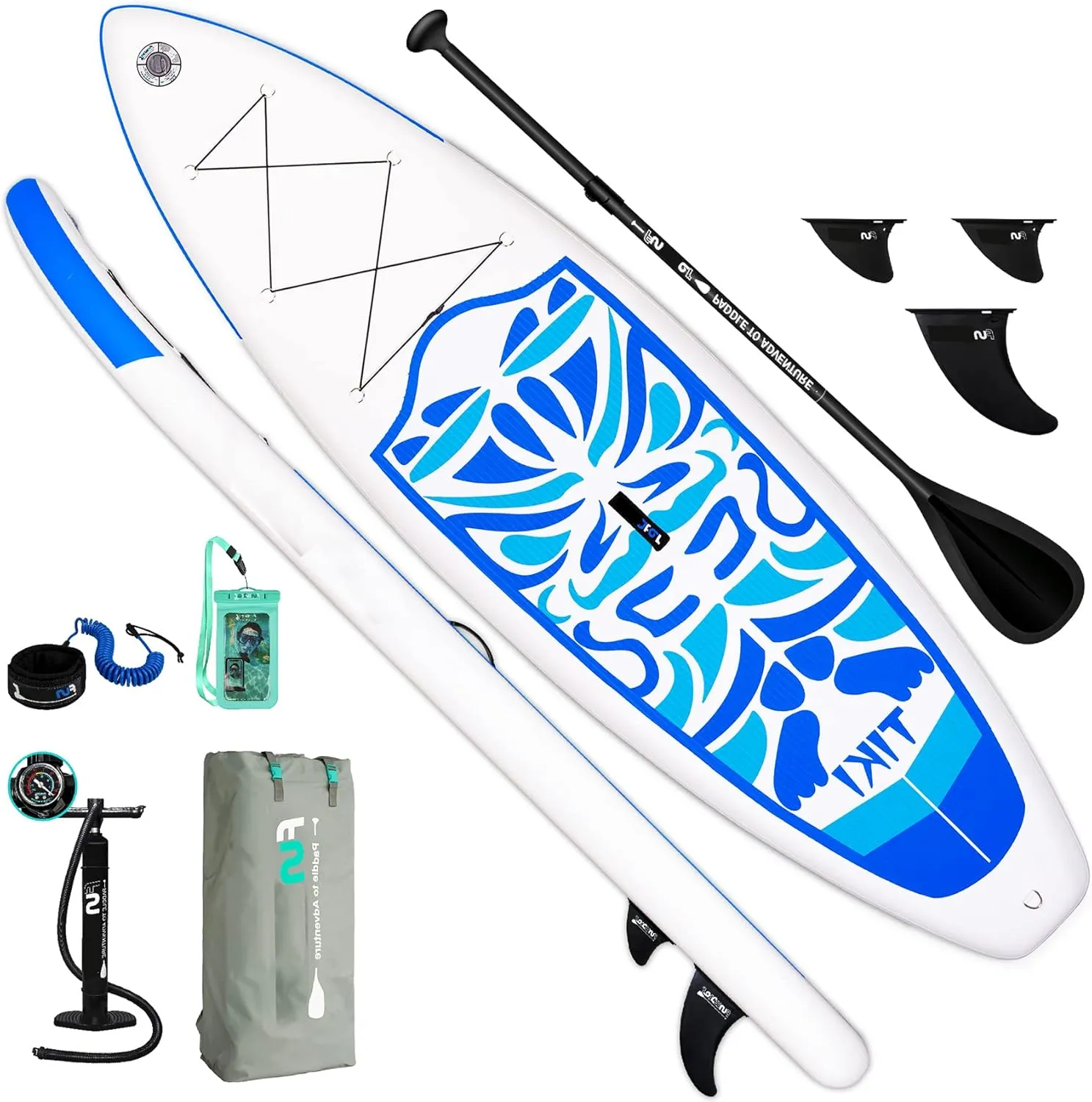 Stand Up Paddle Board 11'x33''x6'' Inflatable Aqua Marina Paddle Board for Adults, with ISUP Accessories,Three Fins,Adjustable Paddle, Pump,Backpack, Leash, Waterproof Phone Bag (blue01)
