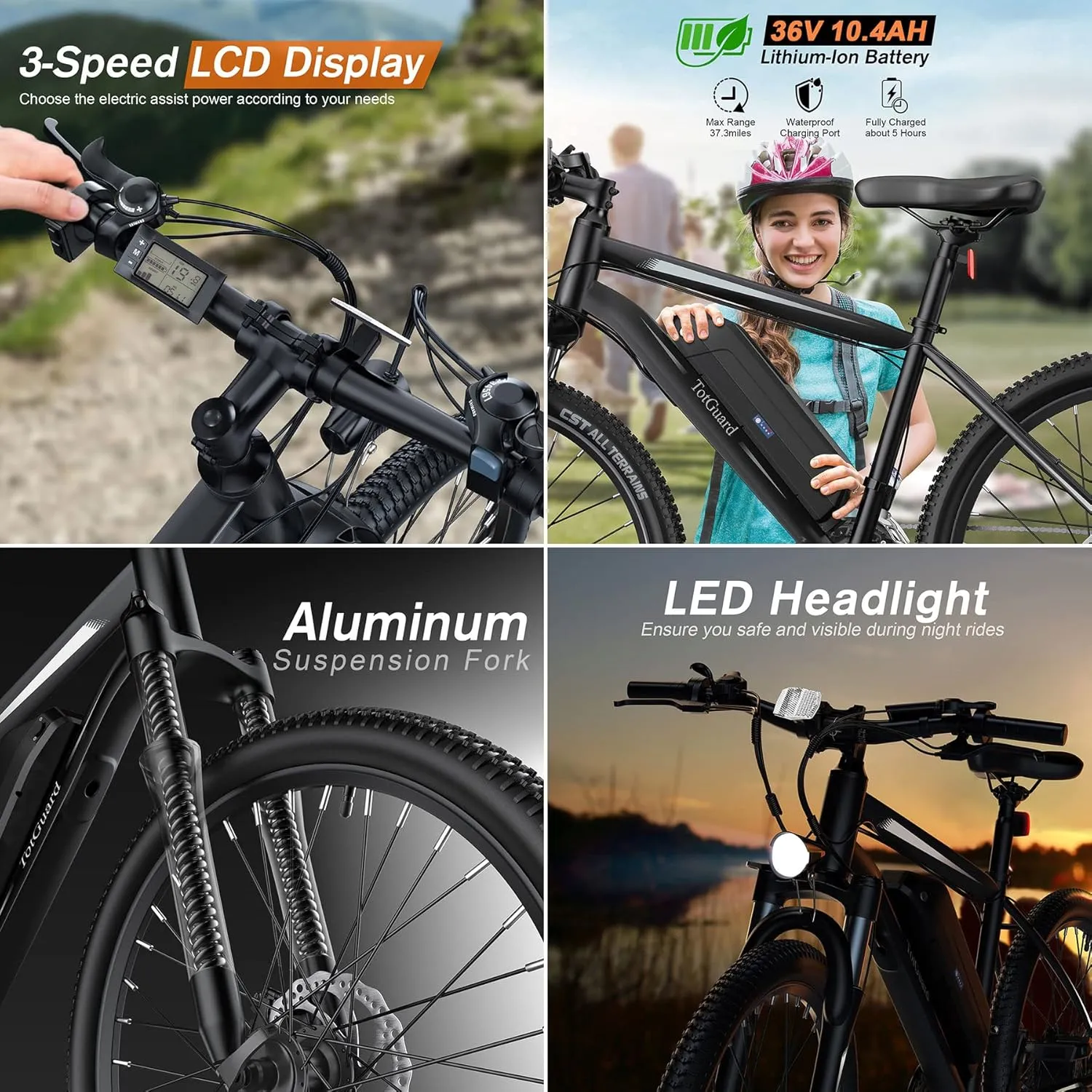 TotGuard Electric Bike, Electric Bike for Adults, 26" Ebike 500W Peak Motor, 19.8MPH Electric Mountain Bike with 374.4WH Removable Battery, Up to 50 Miles, Front Suspension Fork, 21 Speeds, UL 2849