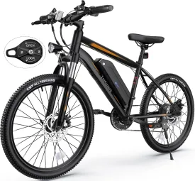 TotGuard Electric Bike, Electric Bike for Adults, 26" Ebike 500W Peak Motor, 19.8MPH Electric Mountain Bike with 374.4WH Removable Battery, Up to 50 Miles, Front Suspension Fork, 21 Speeds, UL 2849