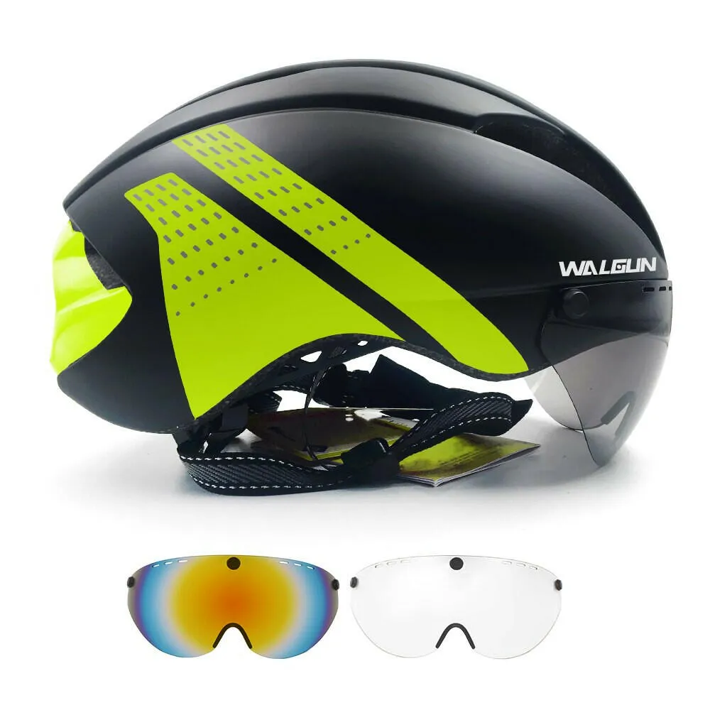 WALGUN Aero Cycling Helmet Road Bike Helmet Adults Lens Goggles Visor Time Trial TT Triathlon Bicycle Helmet M L for Men Women