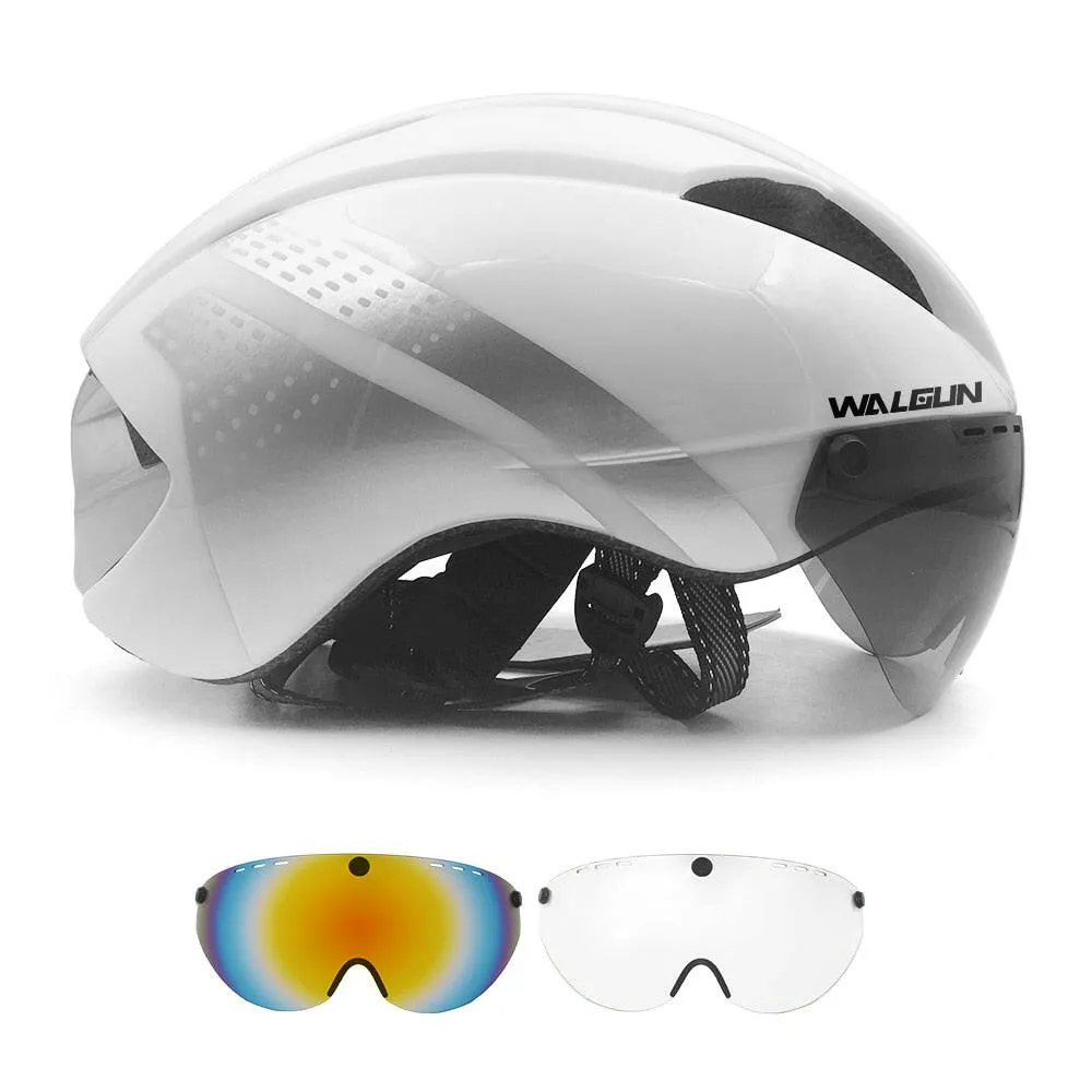 WALGUN Aero Cycling Helmet Road Bike Helmet Adults Lens Goggles Visor Time Trial TT Triathlon Bicycle Helmet M L for Men Women