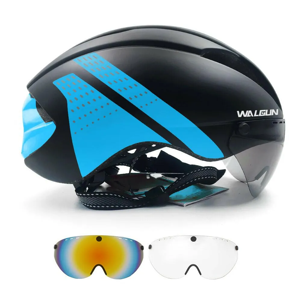 WALGUN Aero Cycling Helmet Road Bike Helmet Adults Lens Goggles Visor Time Trial TT Triathlon Bicycle Helmet M L for Men Women