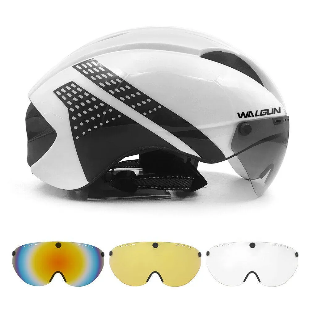 WALGUN Aero Cycling Helmet Road Bike Helmet Adults Lens Goggles Visor Time Trial TT Triathlon Bicycle Helmet M L for Men Women