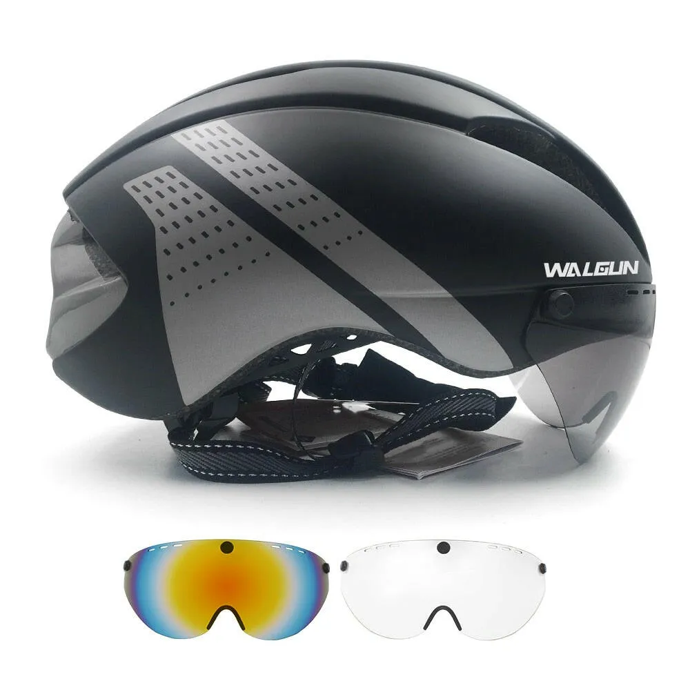 WALGUN Aero Cycling Helmet Road Bike Helmet Adults Lens Goggles Visor Time Trial TT Triathlon Bicycle Helmet M L for Men Women