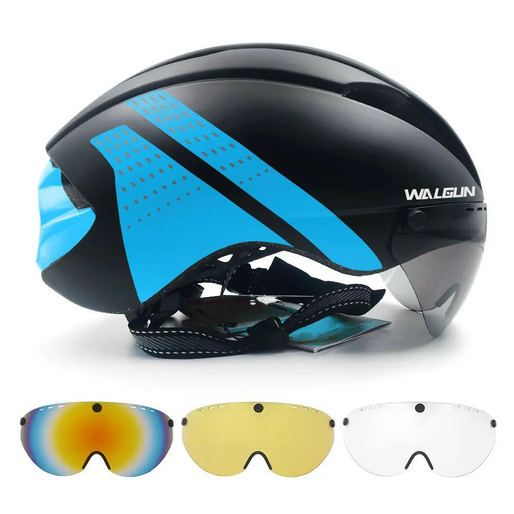 WALGUN Aero Cycling Helmet Road Bike Helmet Adults Lens Goggles Visor Time Trial TT Triathlon Bicycle Helmet M L for Men Women