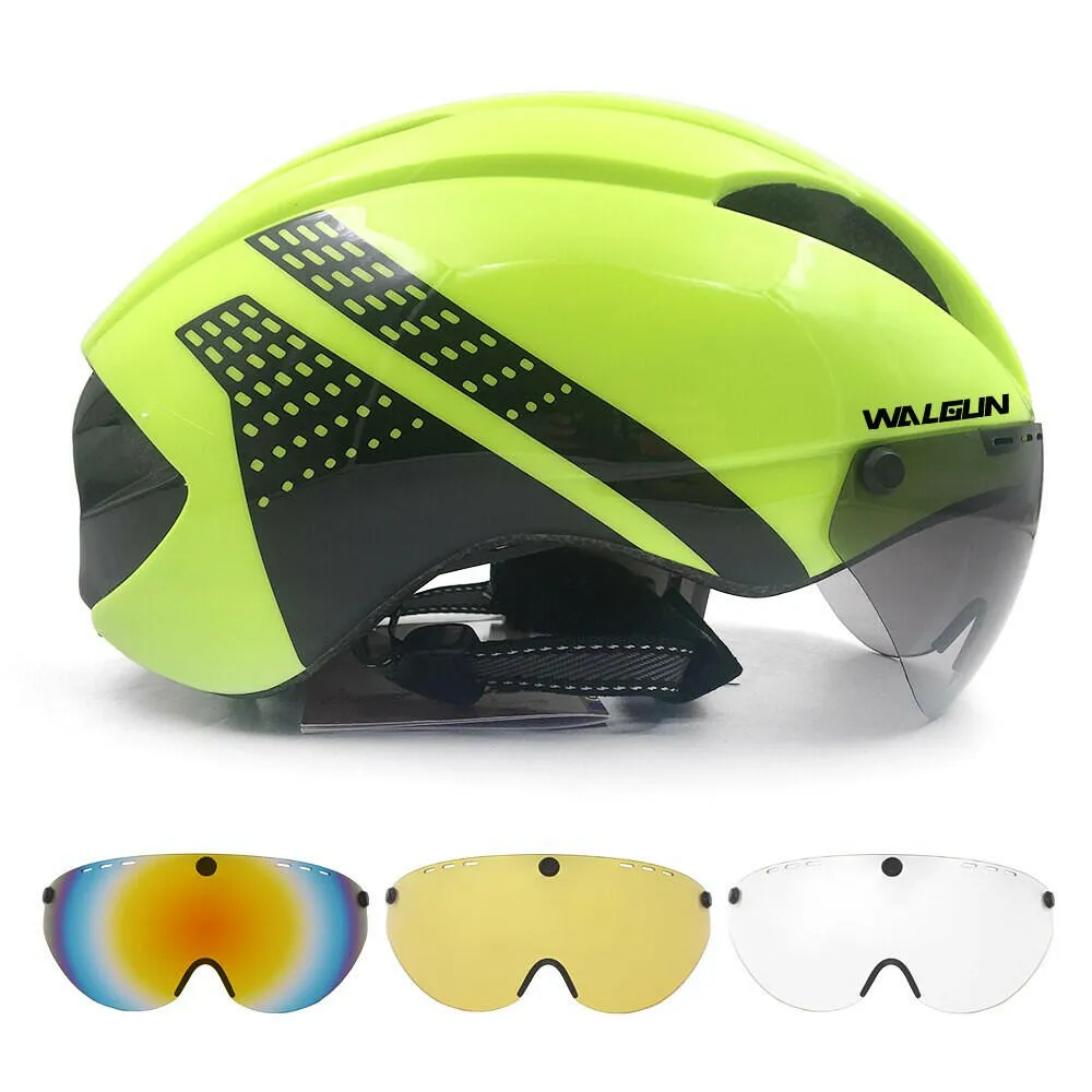 WALGUN Aero Cycling Helmet Road Bike Helmet Adults Lens Goggles Visor Time Trial TT Triathlon Bicycle Helmet M L for Men Women